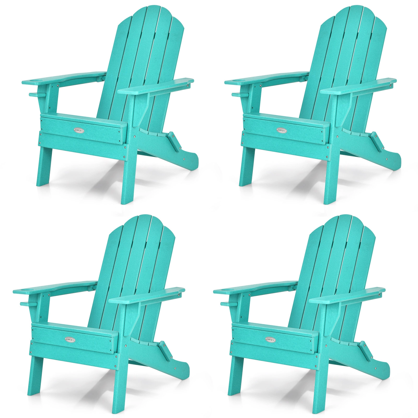 SUGIFT 330-lb Capacity Turquoise Fade Resistant PE Folding Adirondack Chair with Built-in Cup Holder