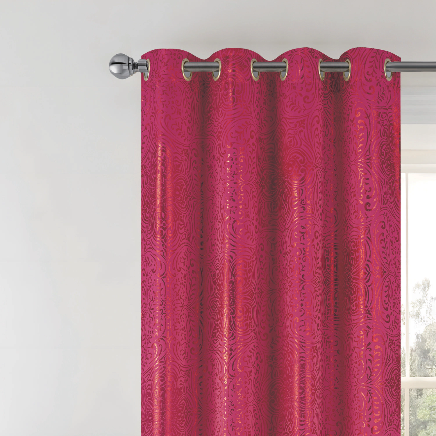 RT Designer Collection Helena Halo Foil Blackout Luxurious Decorative Grommet Curtain Panel 54" x 90" Red
