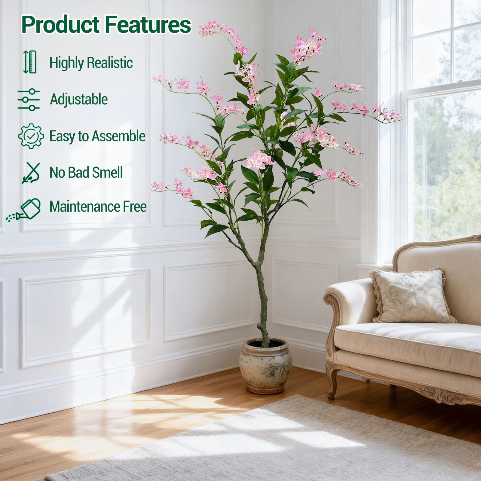 BebreezChic 4Ft/5Ft/6Ft Potted Jasmine Tree, 3D Realistic UV-Resistant Artificial Plant, Suitable for Indoor