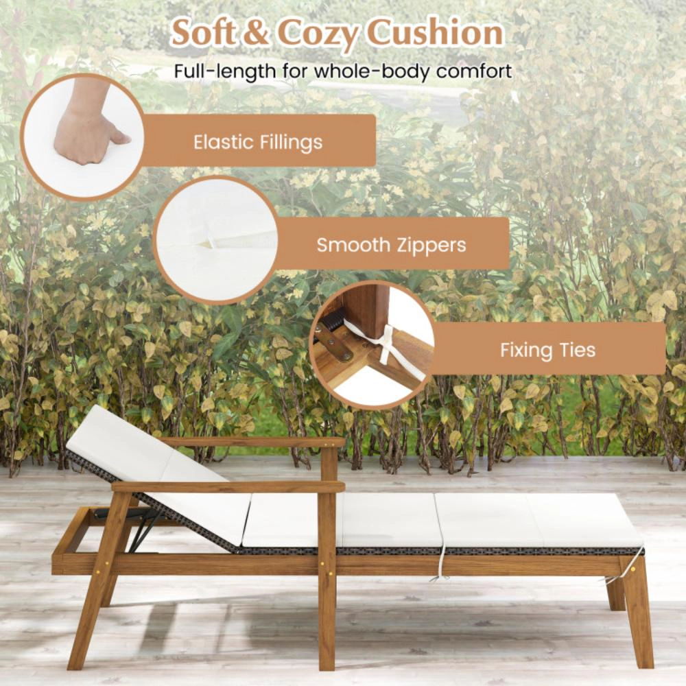 Hivvago Outdoor Chaise Lounge Chair Rattan Patio Recliners With Armrests