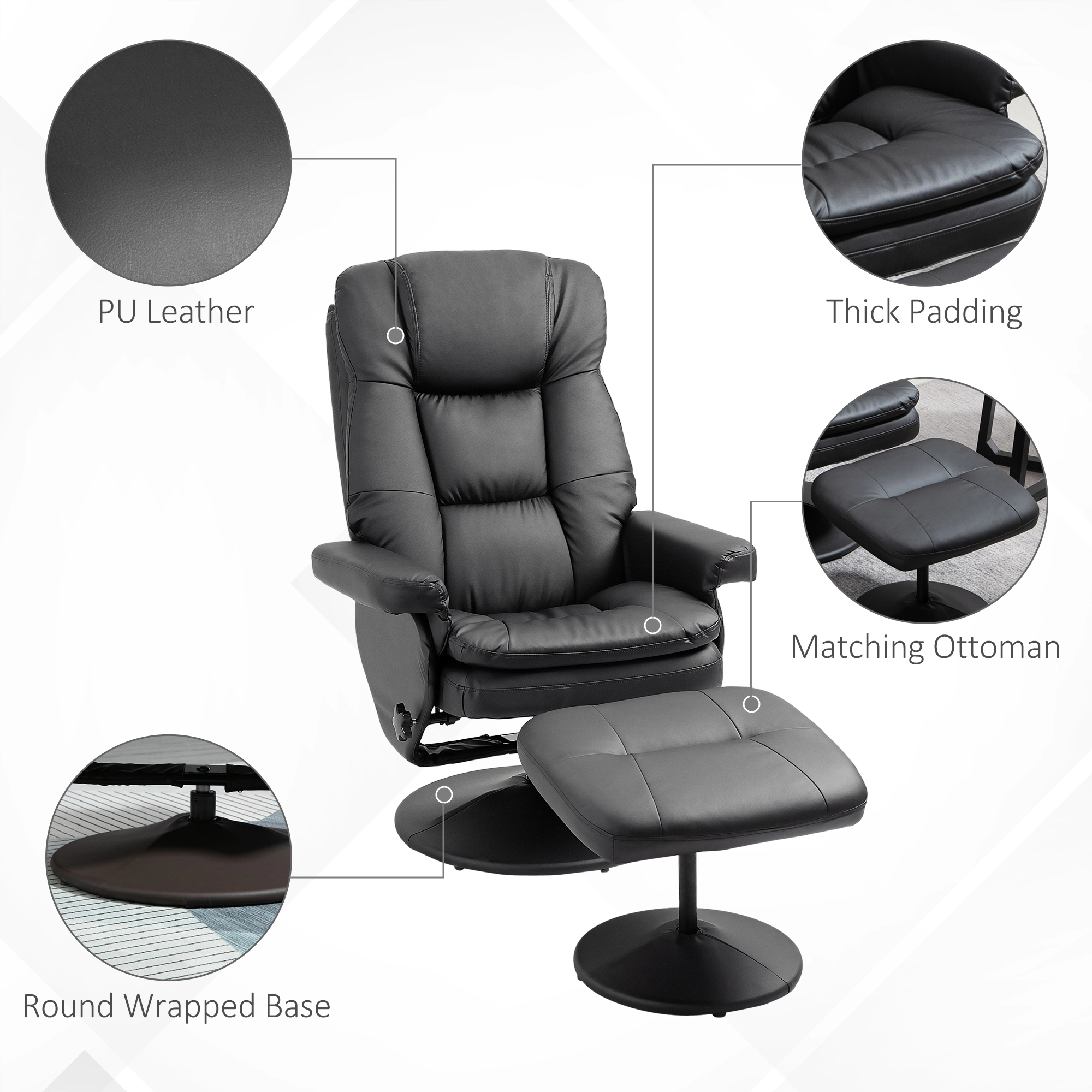 Hivvago Swivel Recliner Chair With Round Base And Ottoman