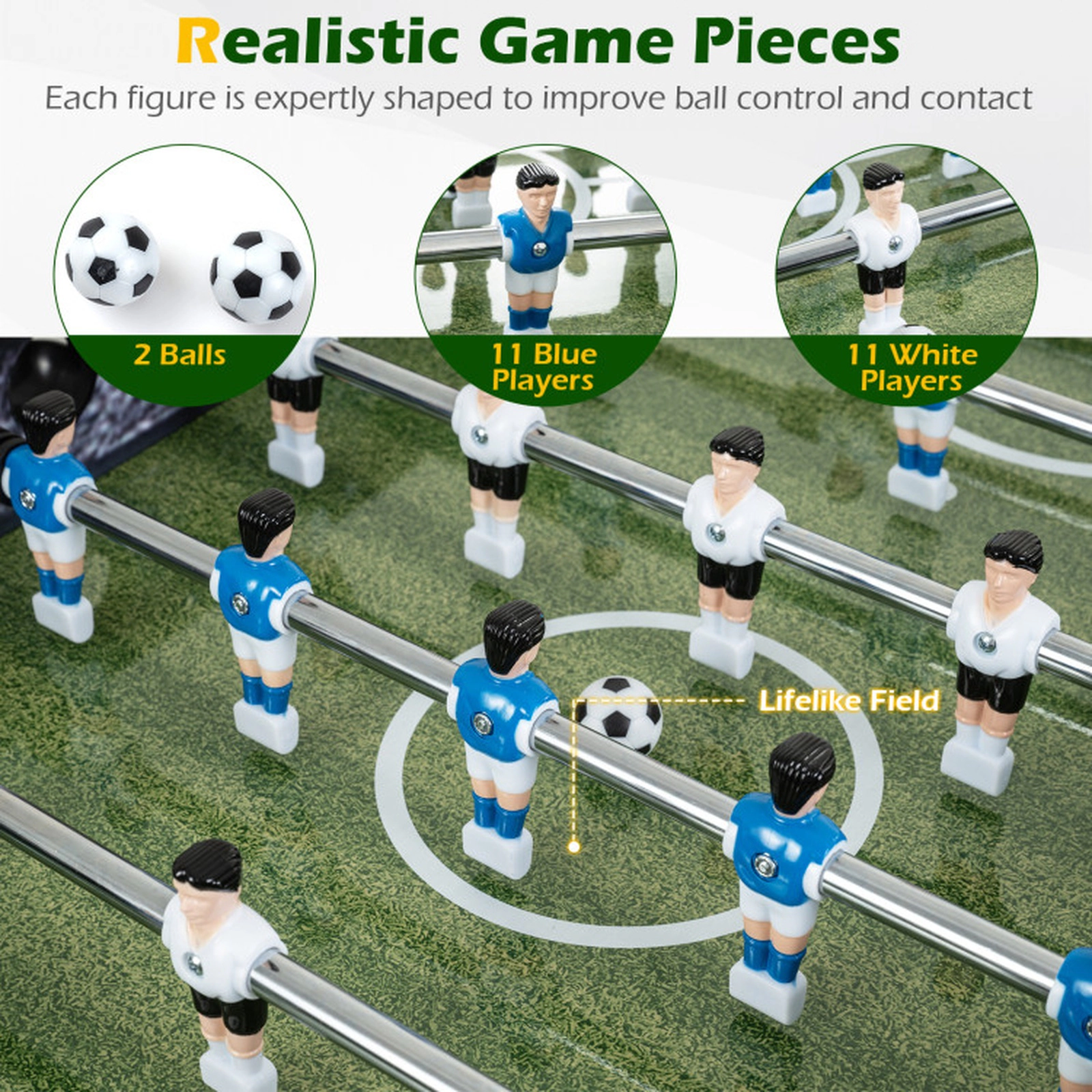 SUGIFT 54-in Full Size Foosball Table with Ergonomic Handles Thickened Legs Adjustable Levelers and 2 Balls