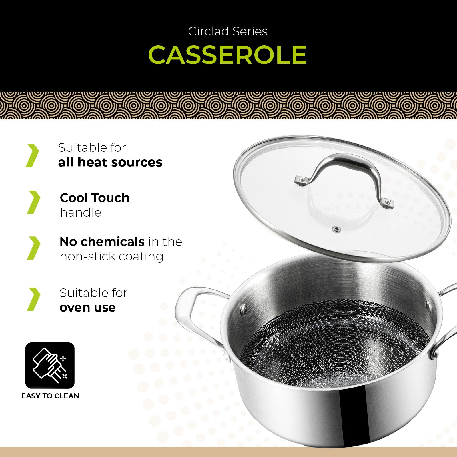 BE - LIVING CIRCLAD Series 5-Quart Hybrid Nonstick Casserole with Lid 9.5"
