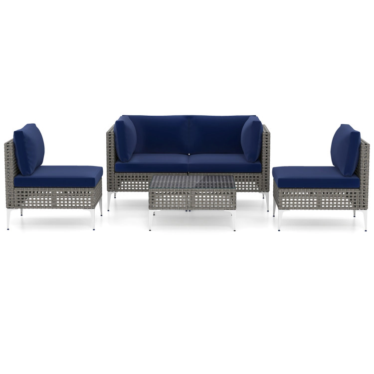Hivvago 5 Piece Outdoor Furniture Set Patio Rattan Chairs With Tempered Glass Coffee Table