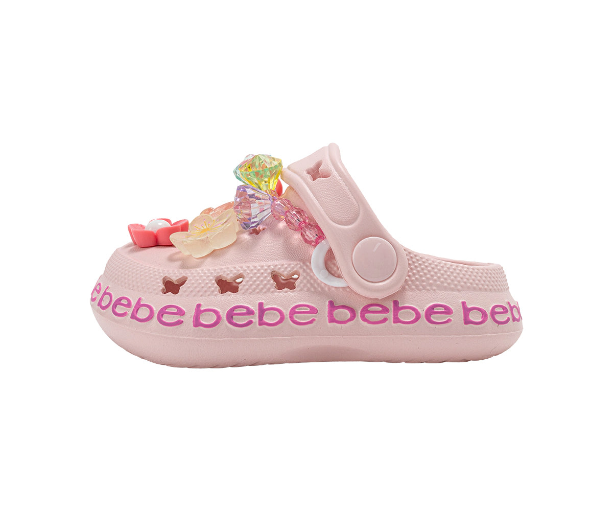 bebe Toddler Girl's EVA Clog Sandals with Charm Detail Slip On Shoes