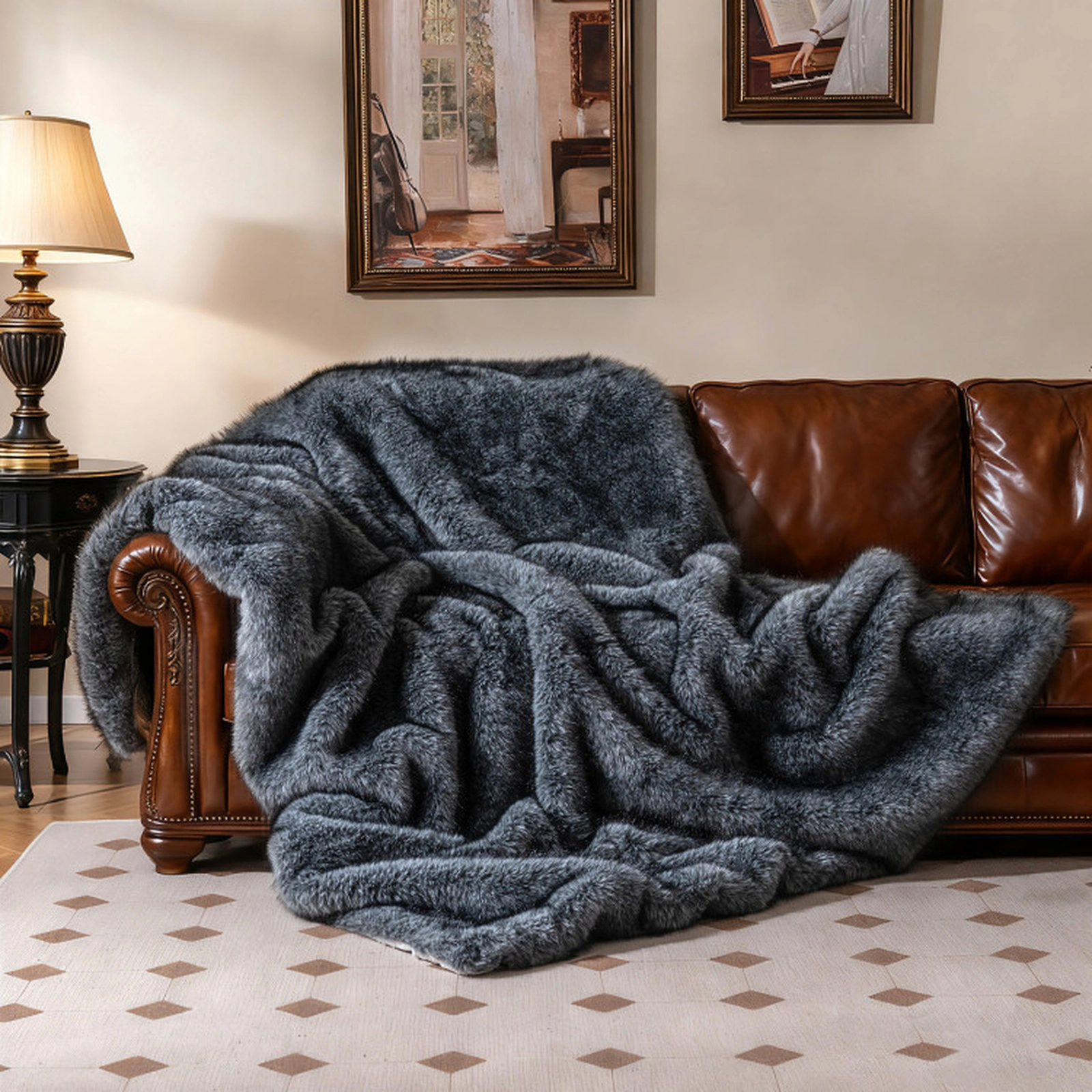 SUGIFT Twin Size 740GSM Faux Wolf Fur Double Sided Fleece Lined Plush Throw Blanket 60-in x 80-in 8-lb Net Weight Gray