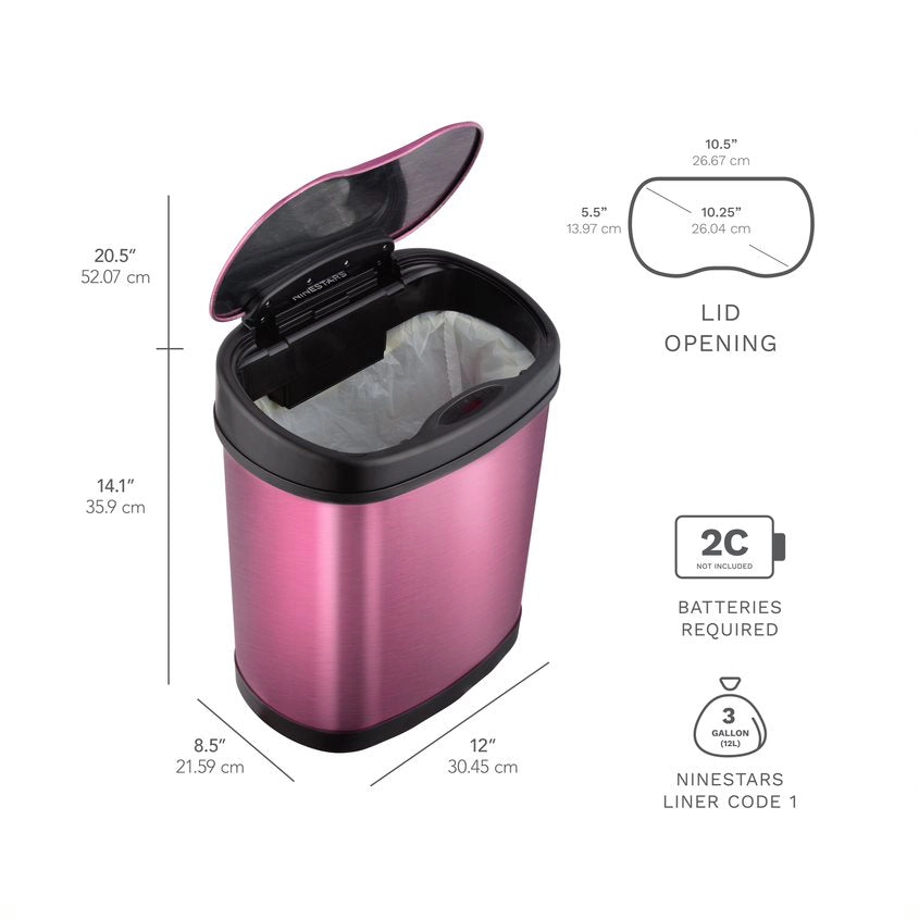 Ninestars Modern Oval 3.2-Gallon Stainless Steel Motion Sensor Trash Can