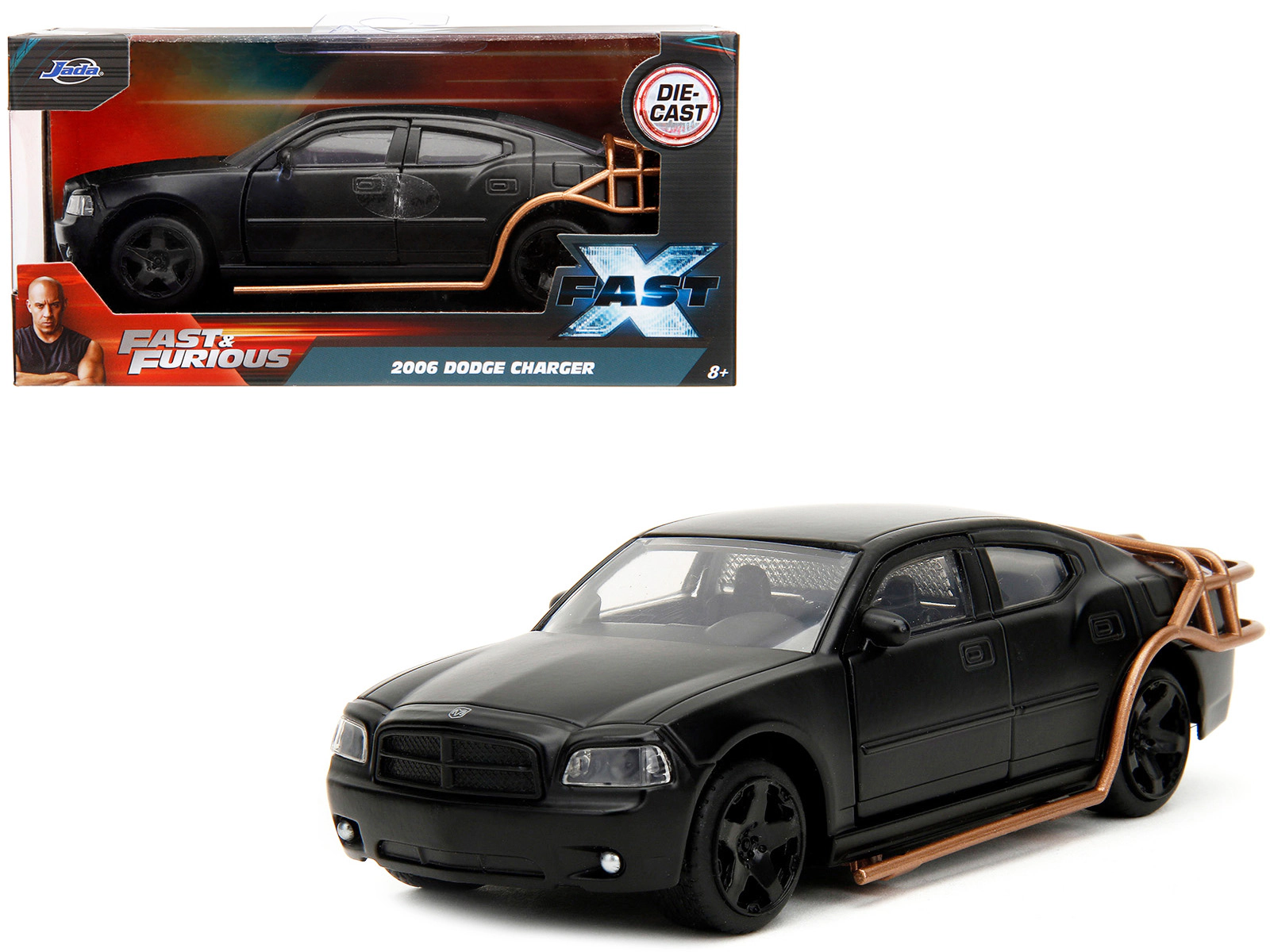Jada 2006 Dodge Charger Matt Black with Outer Cage "Fast & Furious" Series 1/32 Diecast Model Car by Jada