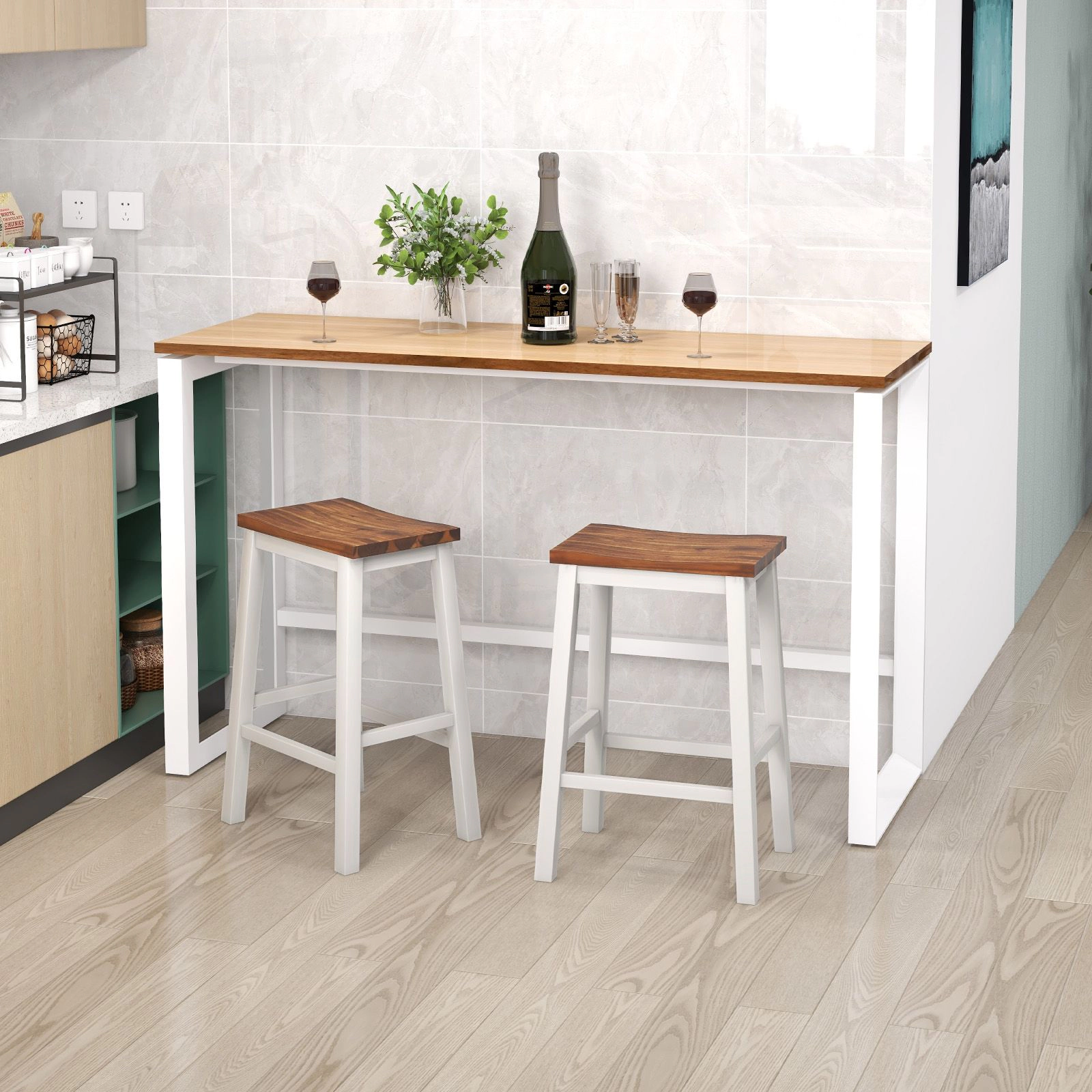 SlickBlue Set of 2 Wooden Counter Stools with Footrest Gray Walnut