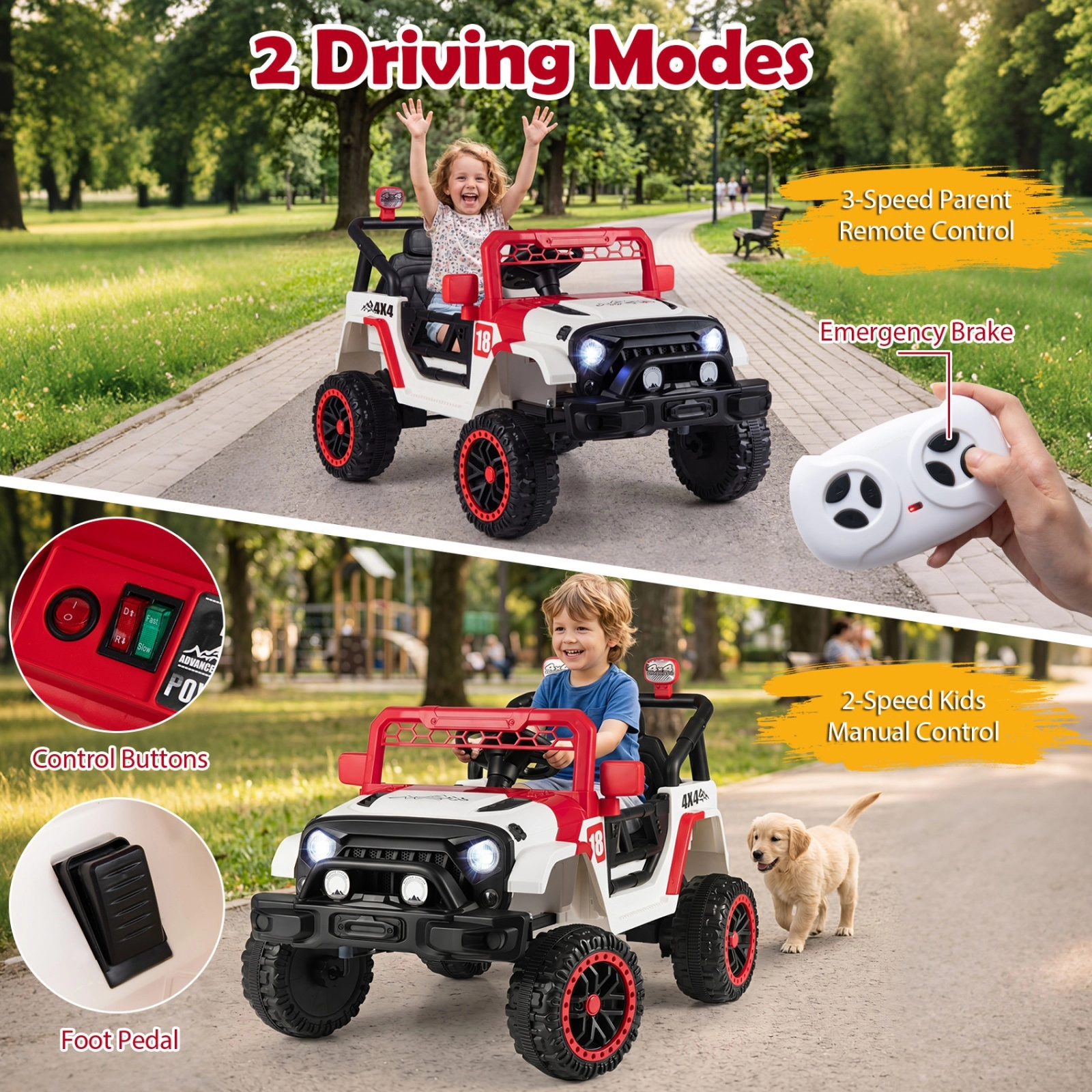 12V Kids Ride On Truck Parent Remote 3 Speeds 4-Wheel Suspension Lockable Doors Ages 3-5 Red Electric Car