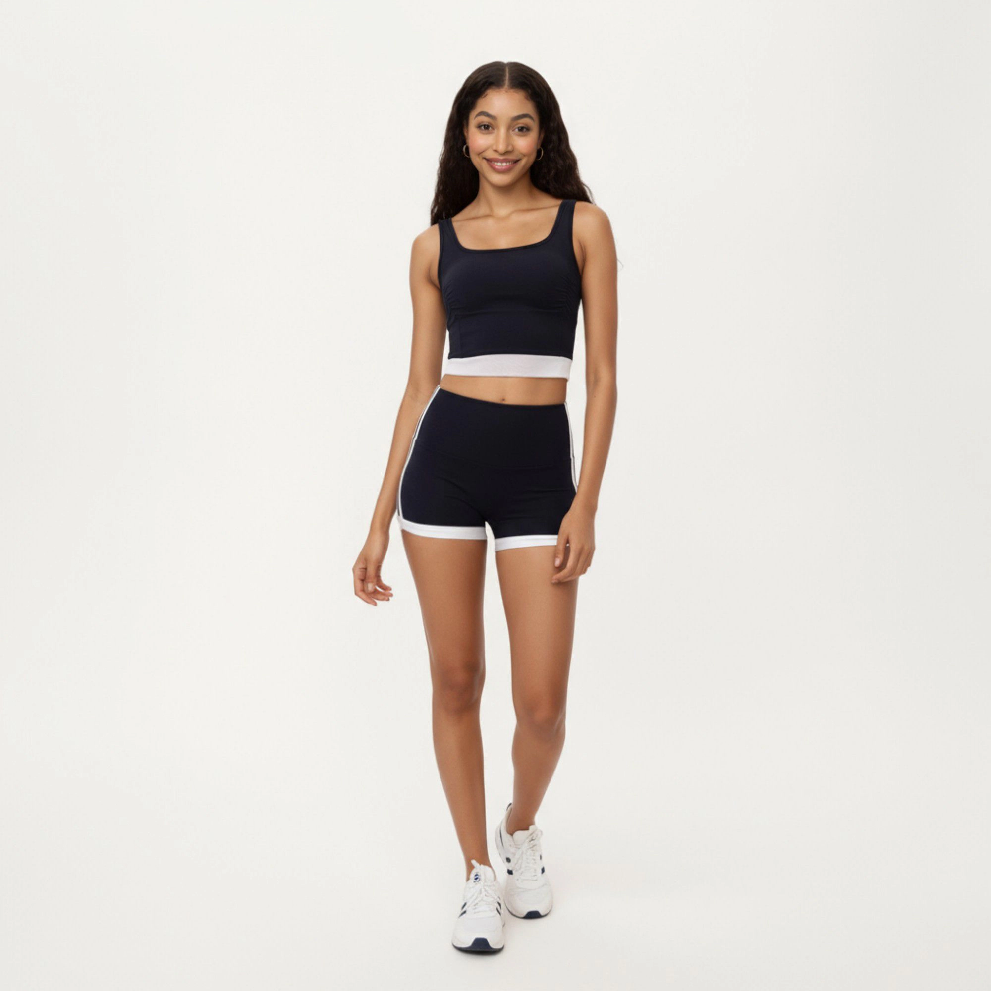 Anna-Kaci Women's Square Neck Cropped Active Tank Top with Contrast Elastic Hem