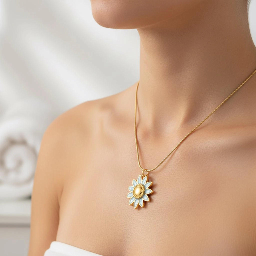 DressAtR Women's Enamel Flower 18K Gold Plated Necklace