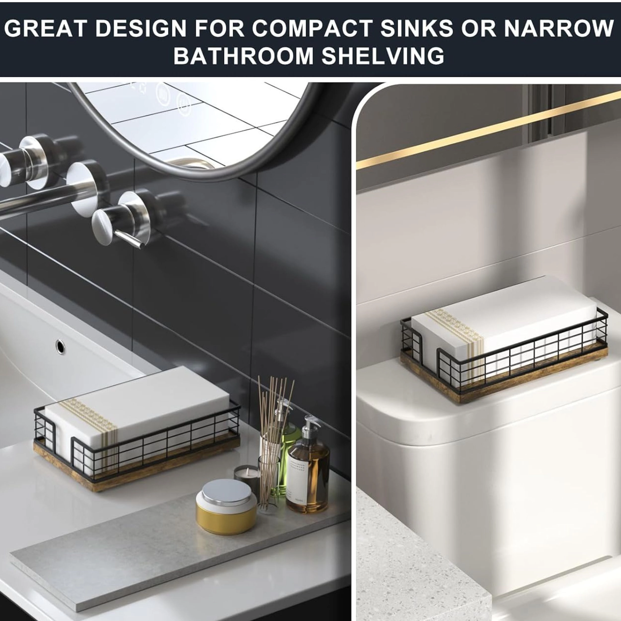 Stock Preferred Iron and Wood Guest Towel Holder Tray for Bathroom Napkins