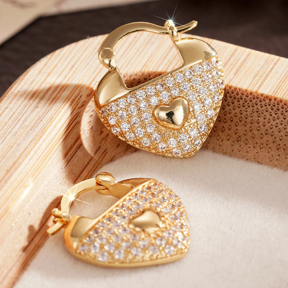 Wardrobe Whimsy Heart Lock Leverback Earrings Paved Cubic Zirconia Gold Tone Earrings for Women