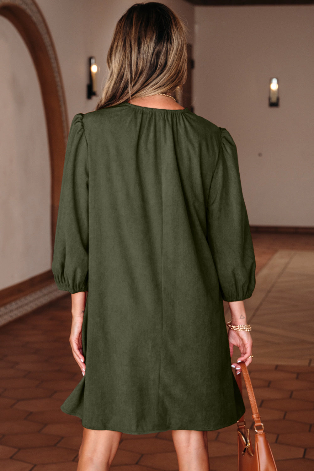 Threaded Pear Women's Michelle Pleated Corduroy Mini Dress