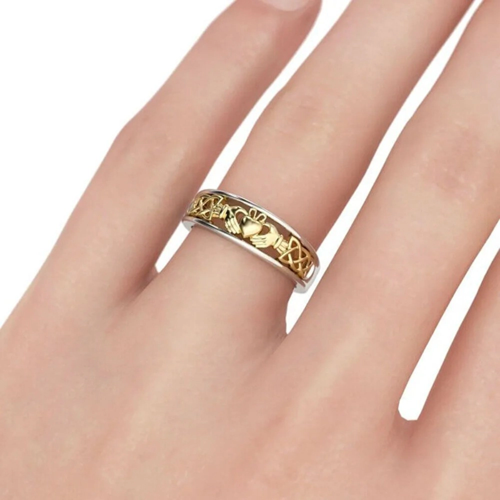 18K Gold Plated Crown Heart Ring Unique Dual-Tone Love Jewelry for Women