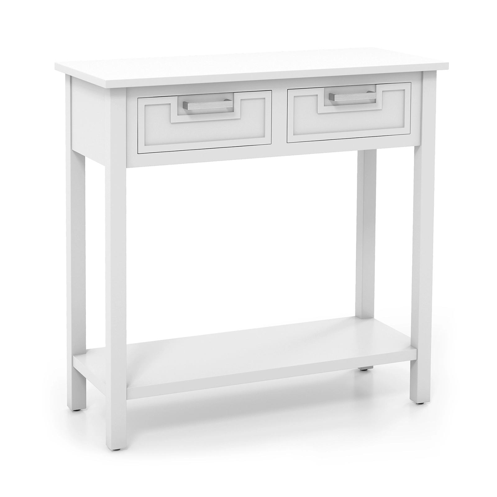 SUGIFT Narrow Console Table with Drawers and Open Storage Shelf 110-lb Tabletop Capacity White