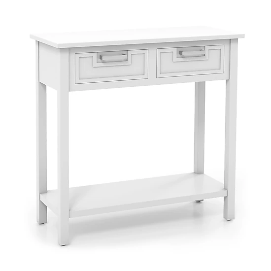 SUGIFT Narrow Console Table with Drawers and Open Storage Shelf 110-lb Tabletop Capacity White