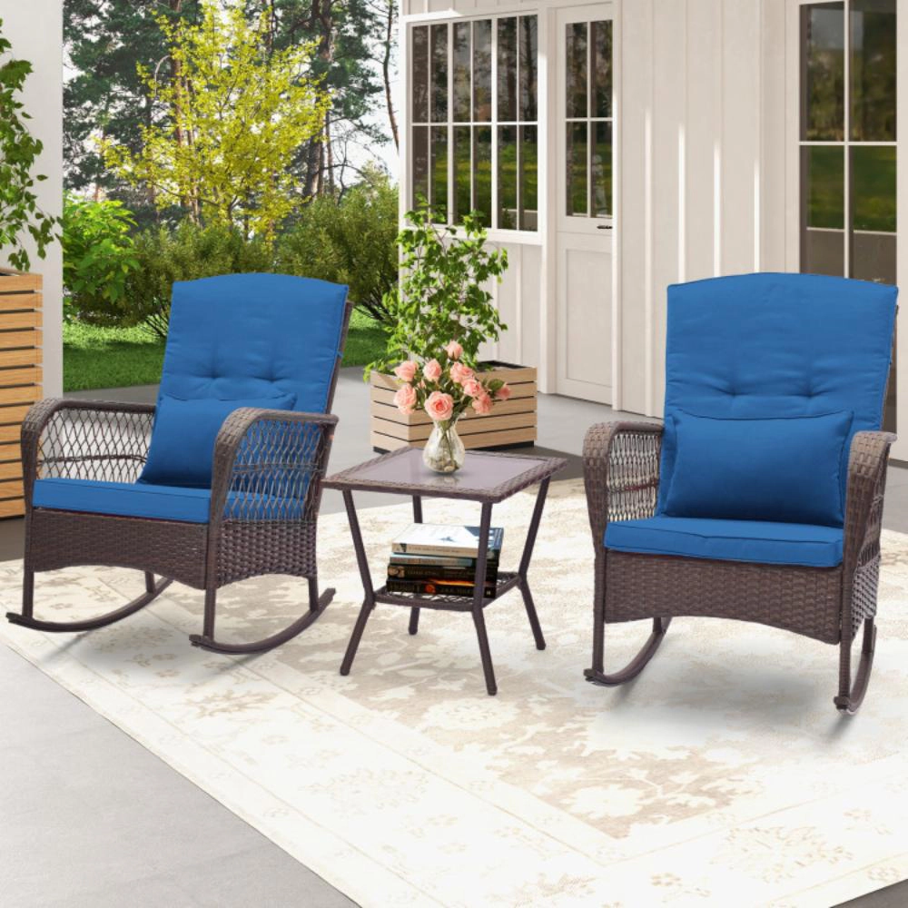 Hivvago 3 Pieces Rocking Bistro Set With 2-Tier Coffee Table