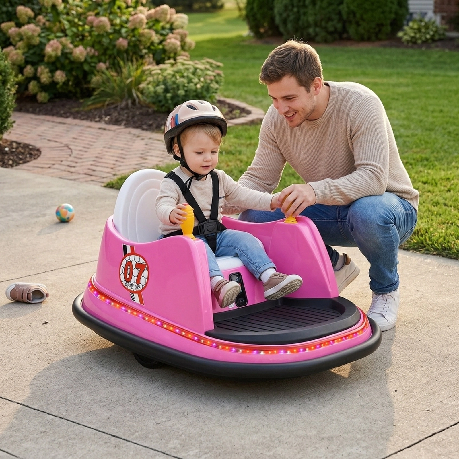 12V Kids Bumper Car with Dual Joysticks Flashing Lights and 360-Degree Swivel Wheels for Ages 2-5 Toddler Ride On Toy