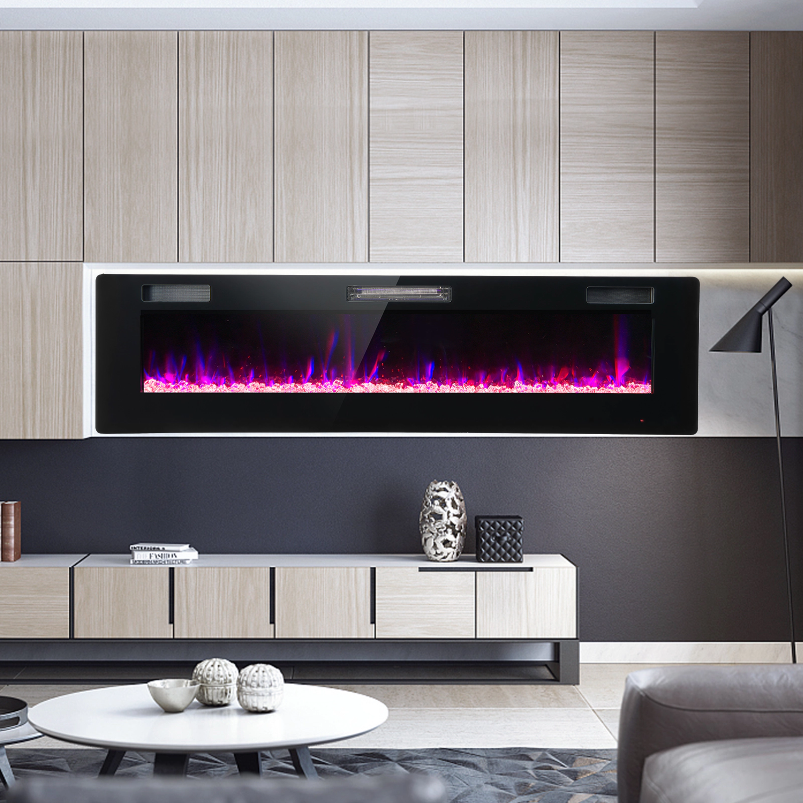 SlickBlue Modern Electric Fireplace Heater with Crystal Log Display