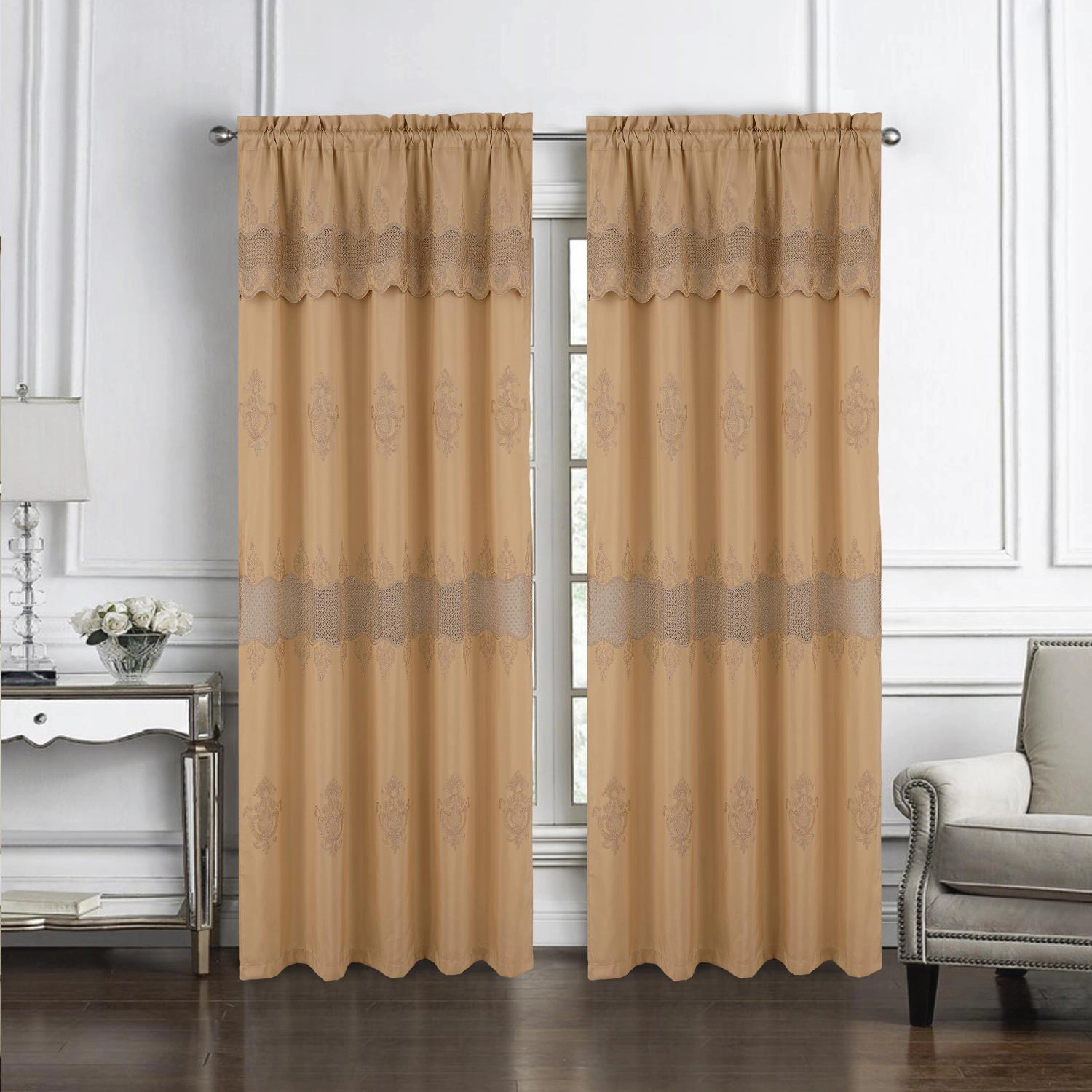 RT Designers Collection Debbie Macrame Construction 3" Rod Pocket Curtain Panel 54" x 84" Gold/Gold