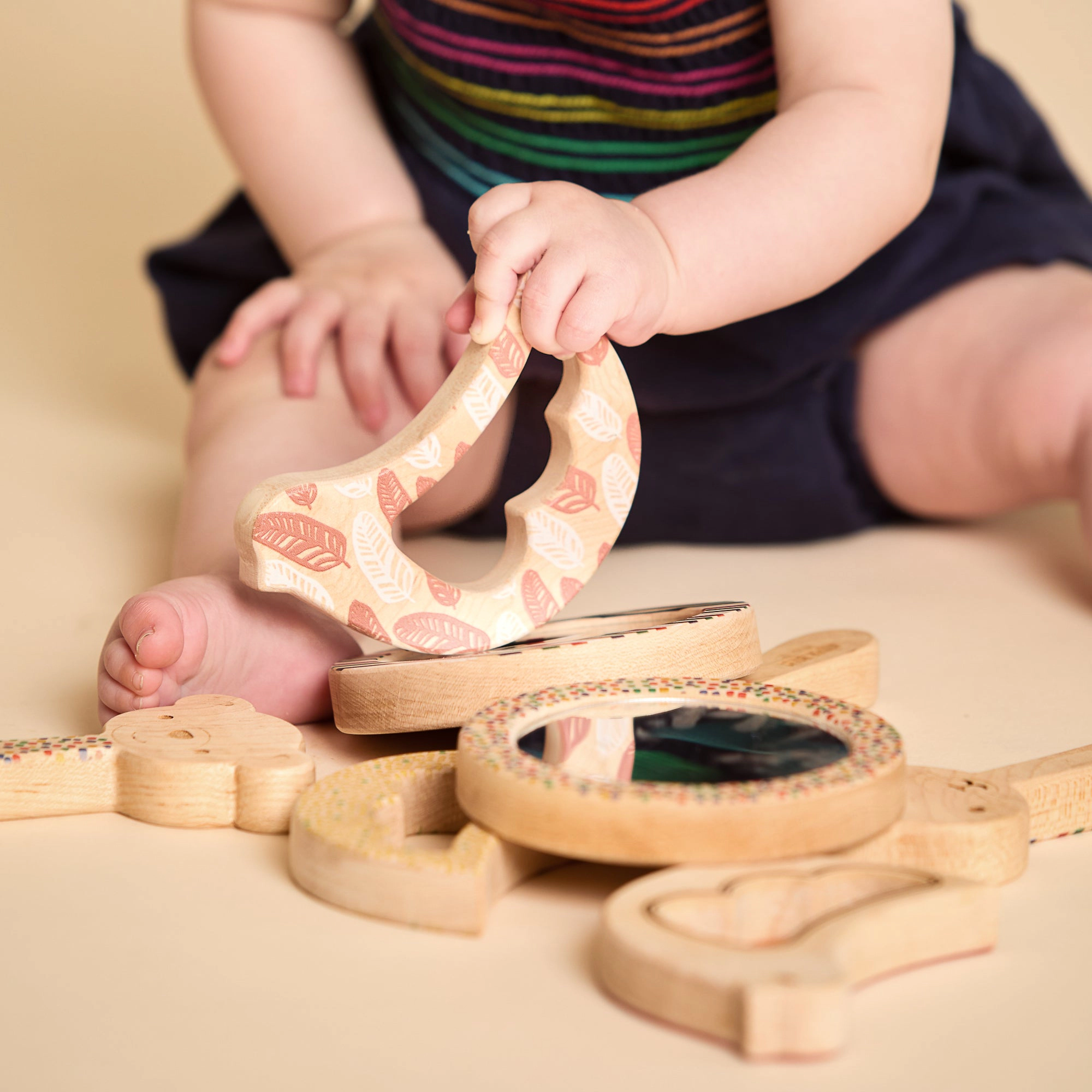 Solid Maple Wood Bird Rattle & Teether (Feathers) - Natural Wooden Baby Toy Made in USA