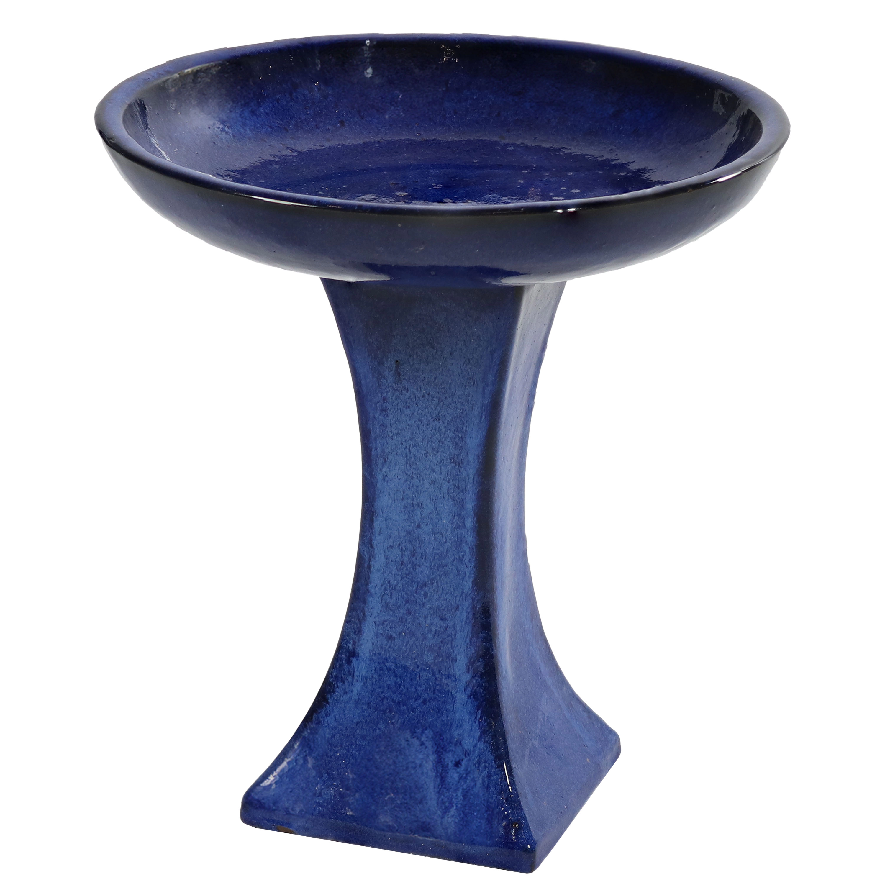 Sunnydaze Ceramic Bird Bath Bowl,16” H, Blue Glaze Finish