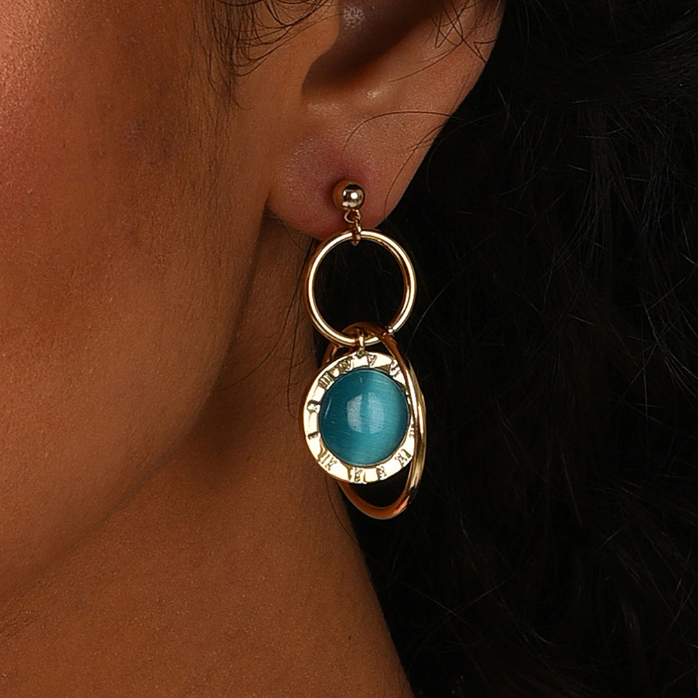 SOHI Women's Blue Circular Drop Earrings