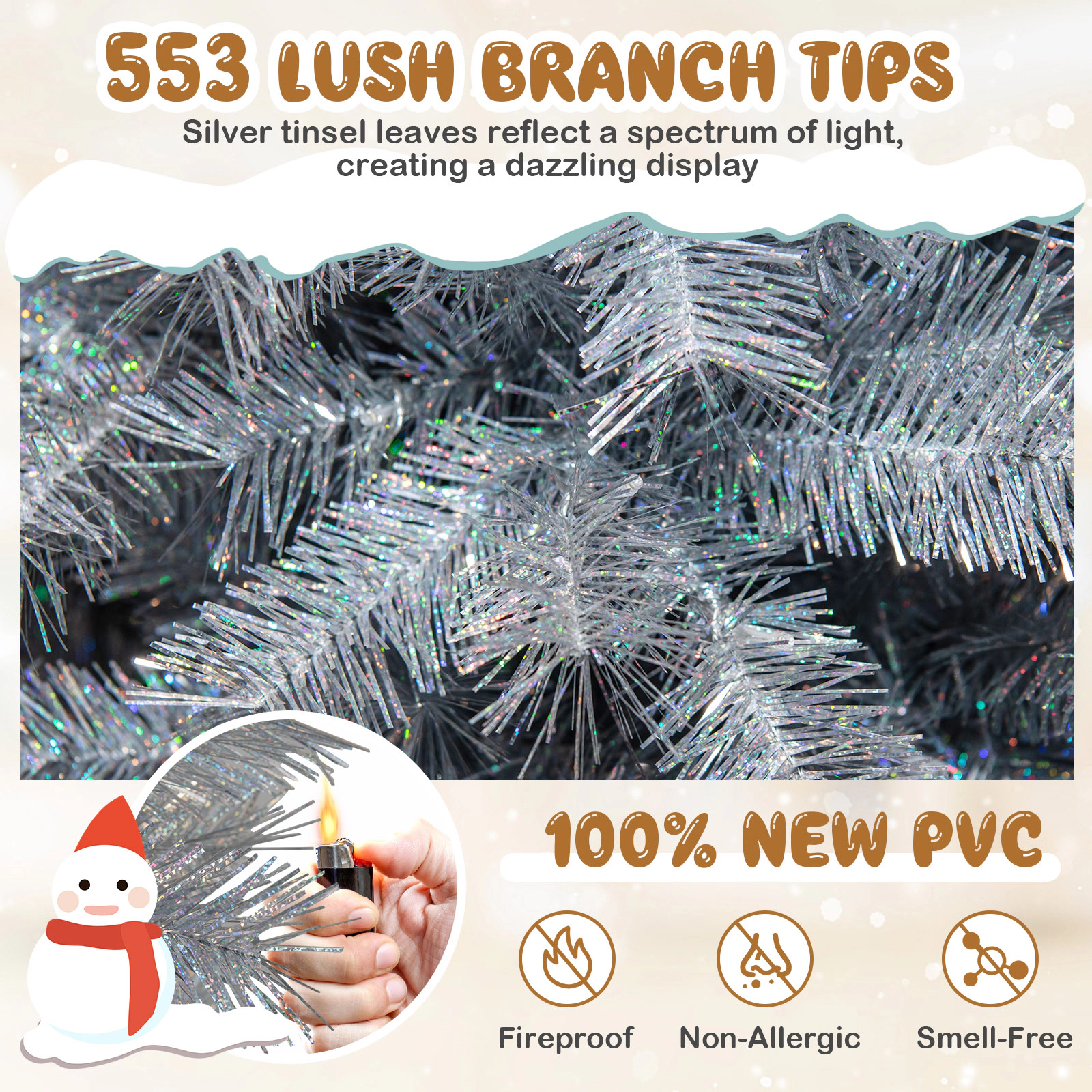 SlickBlue Silver Pre-Lit Christmas Tree with Warm White LED Lights