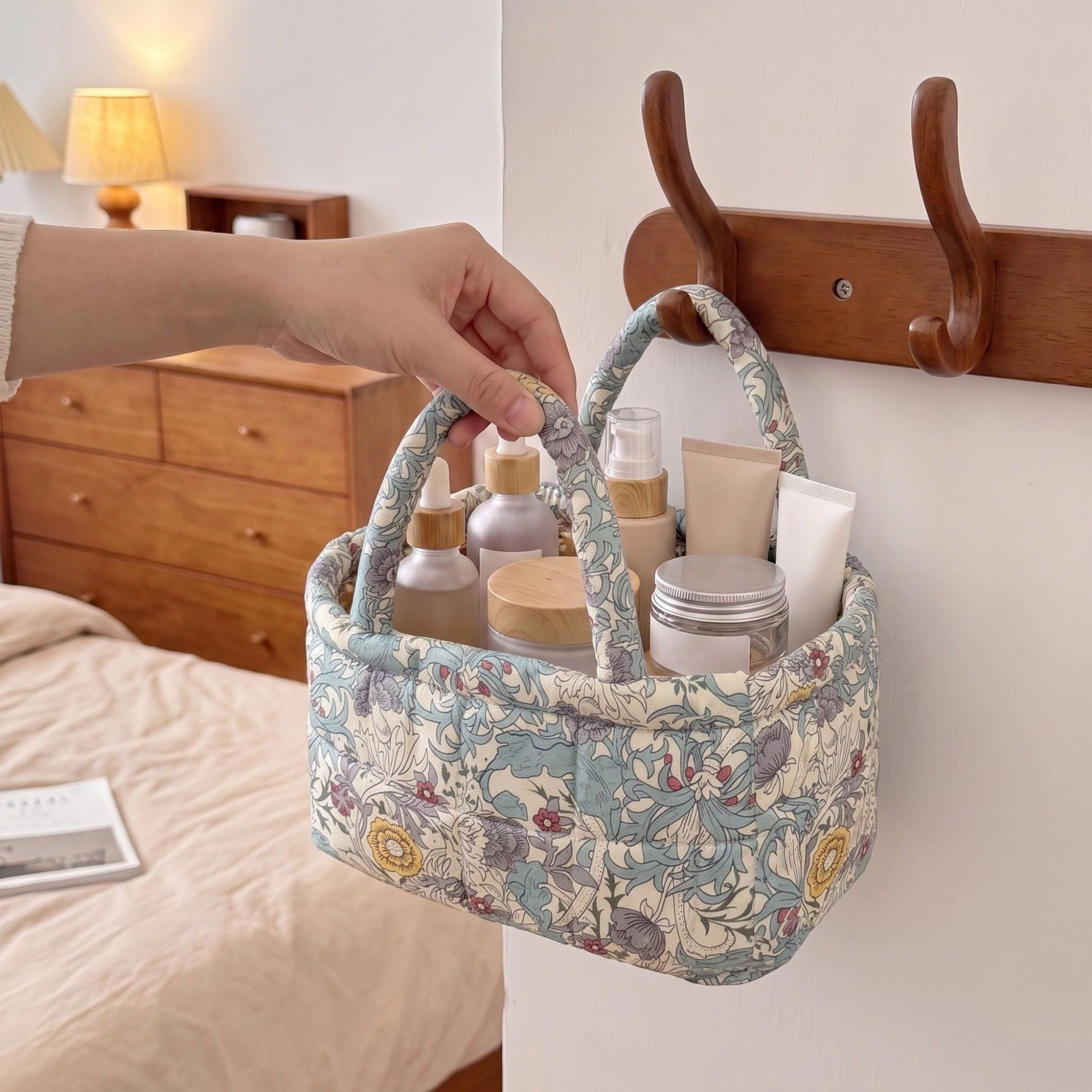 Alilang Women Floral Print Quilted Organizer Tote Bag with Multiple Pockets and Carry Handles