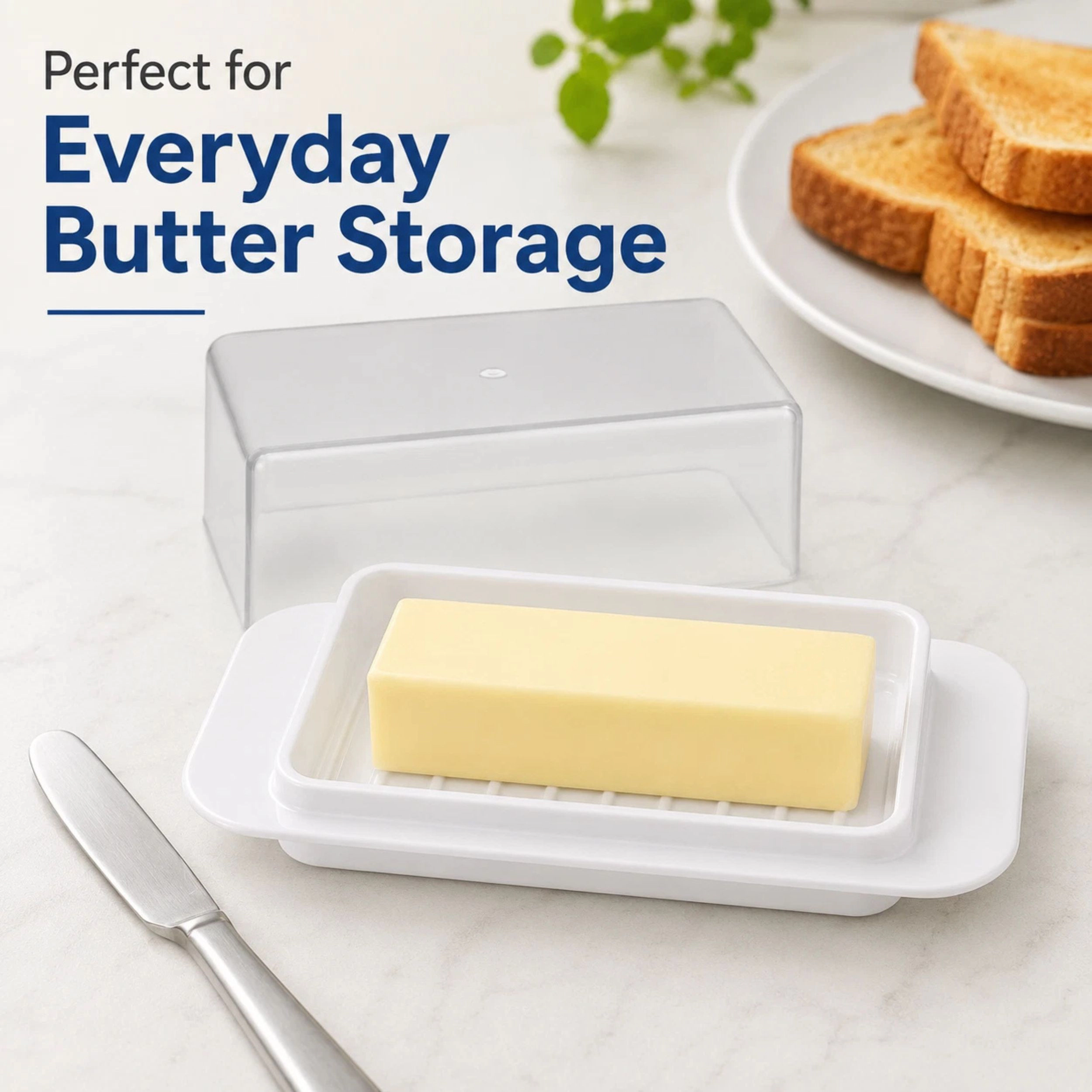 Home Collection Plastic Butter Dish with Lid BPA-Free Butter Keeper for 4 oz Sticks