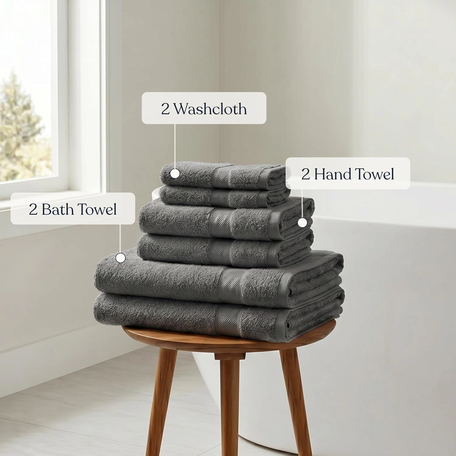 Delara Organic Cotton Luxuriously Plush Towels GOTS and Oeko-TEX Certified Feather Touch Technology Towel Set 6 Piece