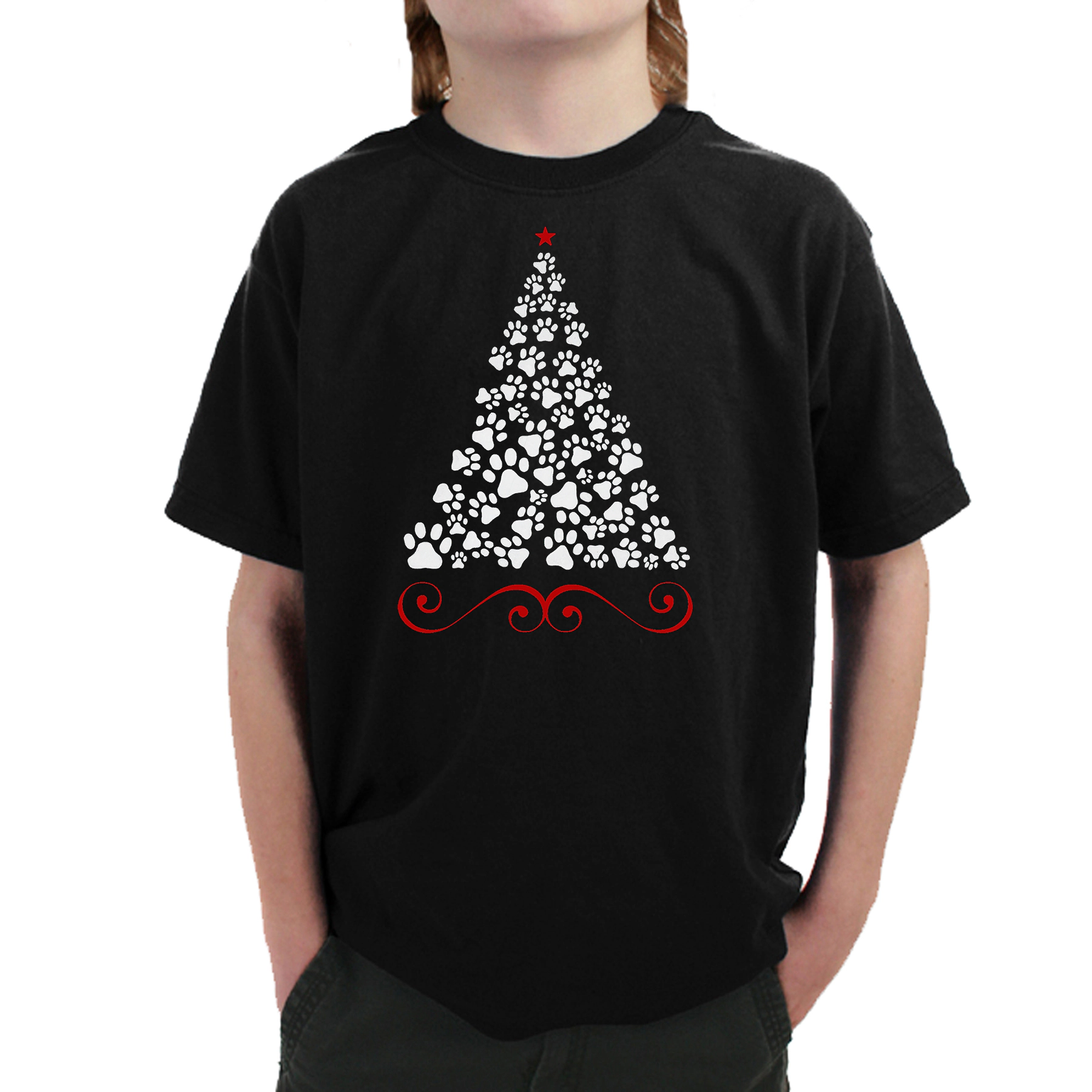LA Pop Art Boy's Word T-Shirt - Paw Christmas Tree