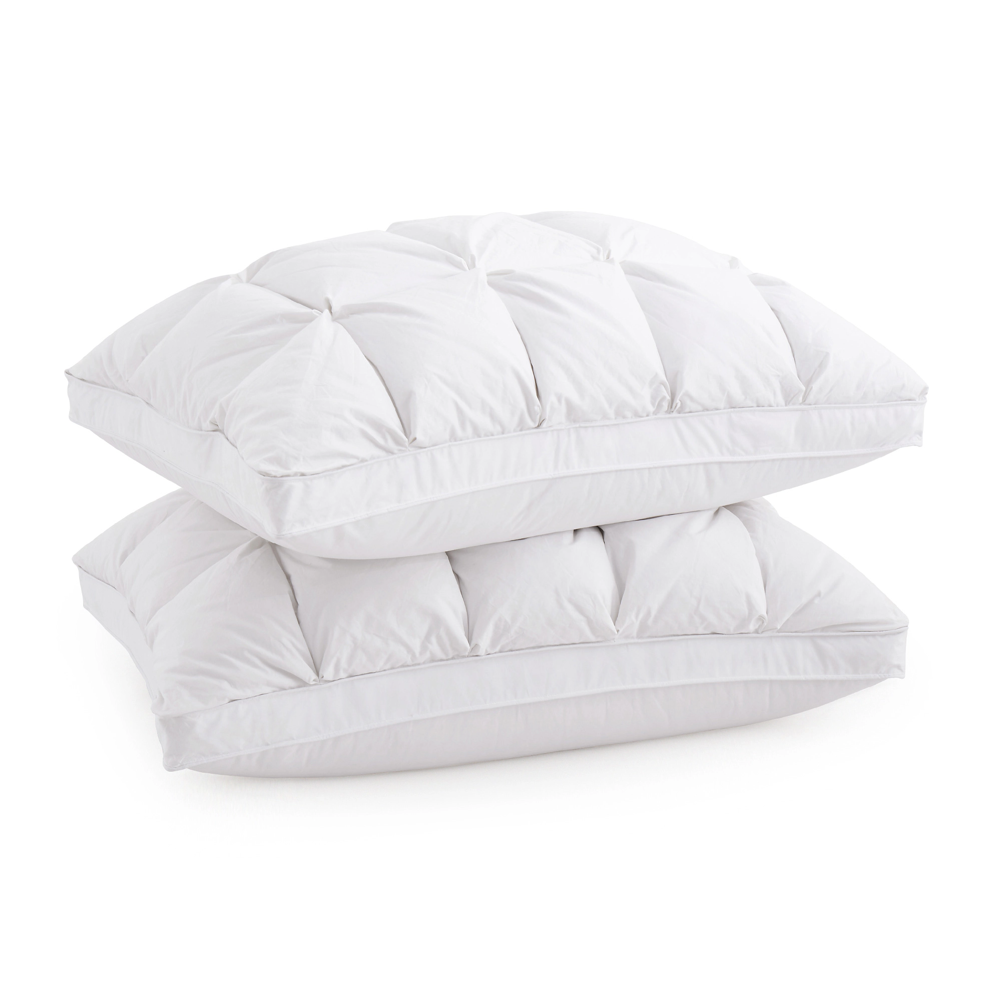 Unikome 75% White Down Bed Pillow Set of 2, Luxury Puffy Gusseted Down Bed Pillows with Pinch Pleat Design