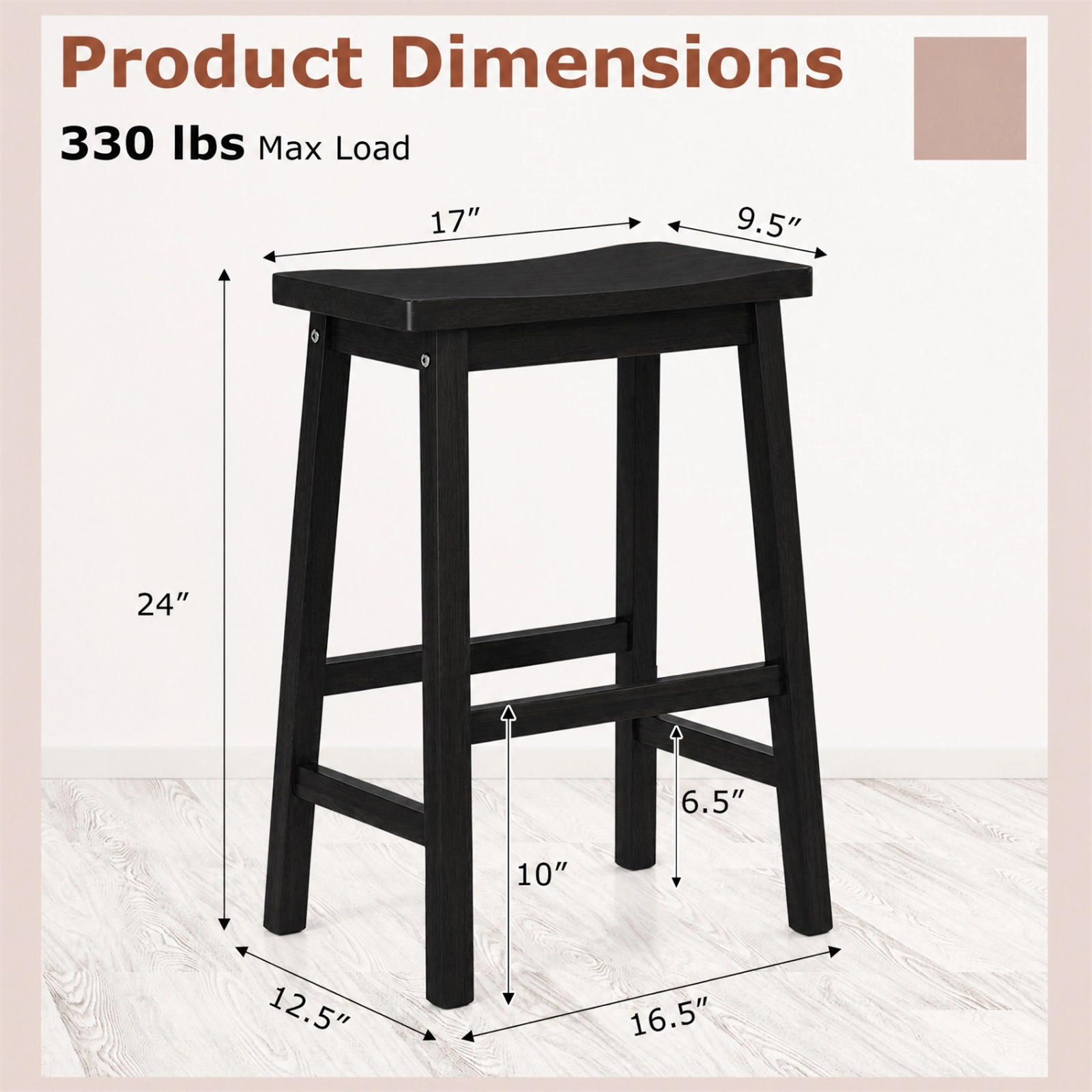 SUGIFT Set of 2 Black 24-in Backless Counter Height Stools with Wood Saddle Seats