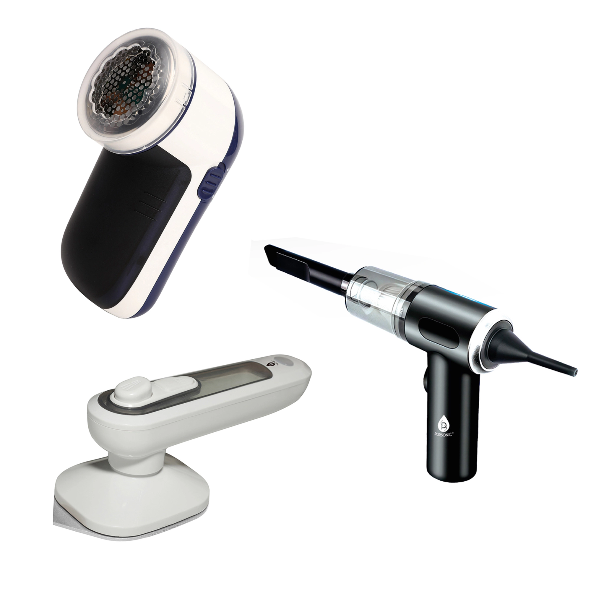 Pursonic Unisex Home & Travel Maintenance Set: Mini Vacuum, Lint Remover & Portable Iron