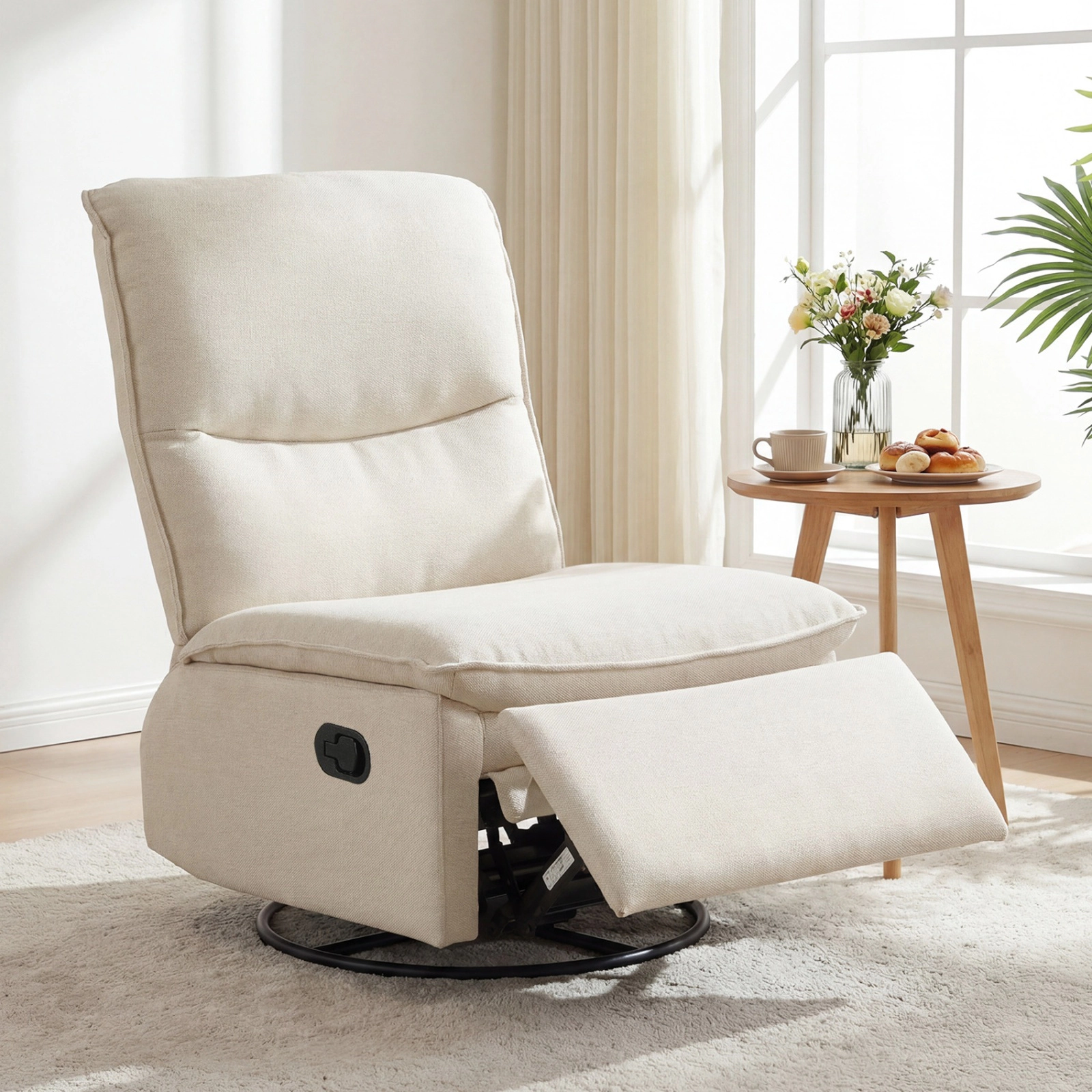 SUGIFT 360° Swivel Rocking Recliner Chair with Side Lever and Cushioned Back 330-lb Capacity Beige