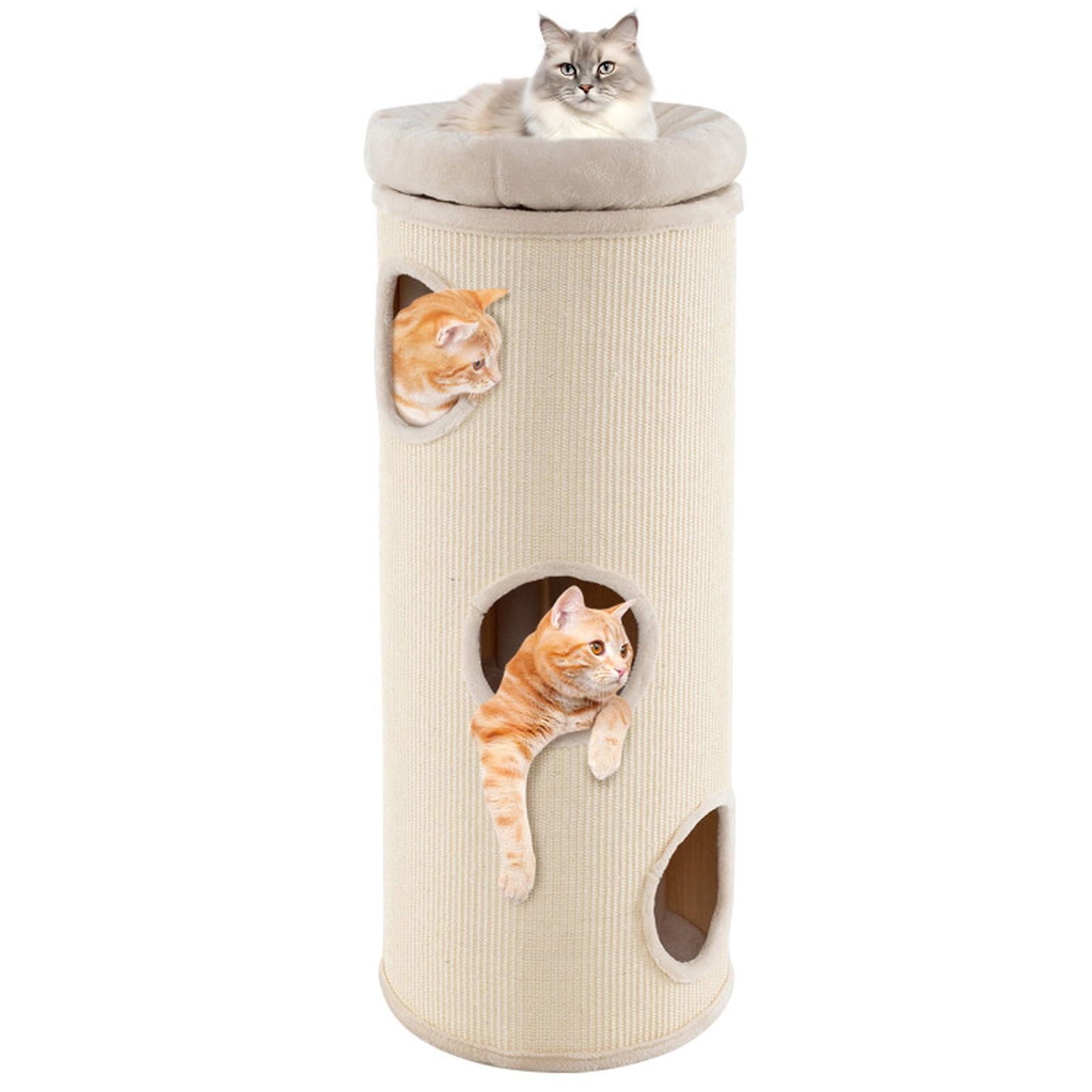 SUGIFT 49-in 4-Story Elevated Cat House Cave Tower with Bamboo Mats Sisal Board and Washable Top Perch