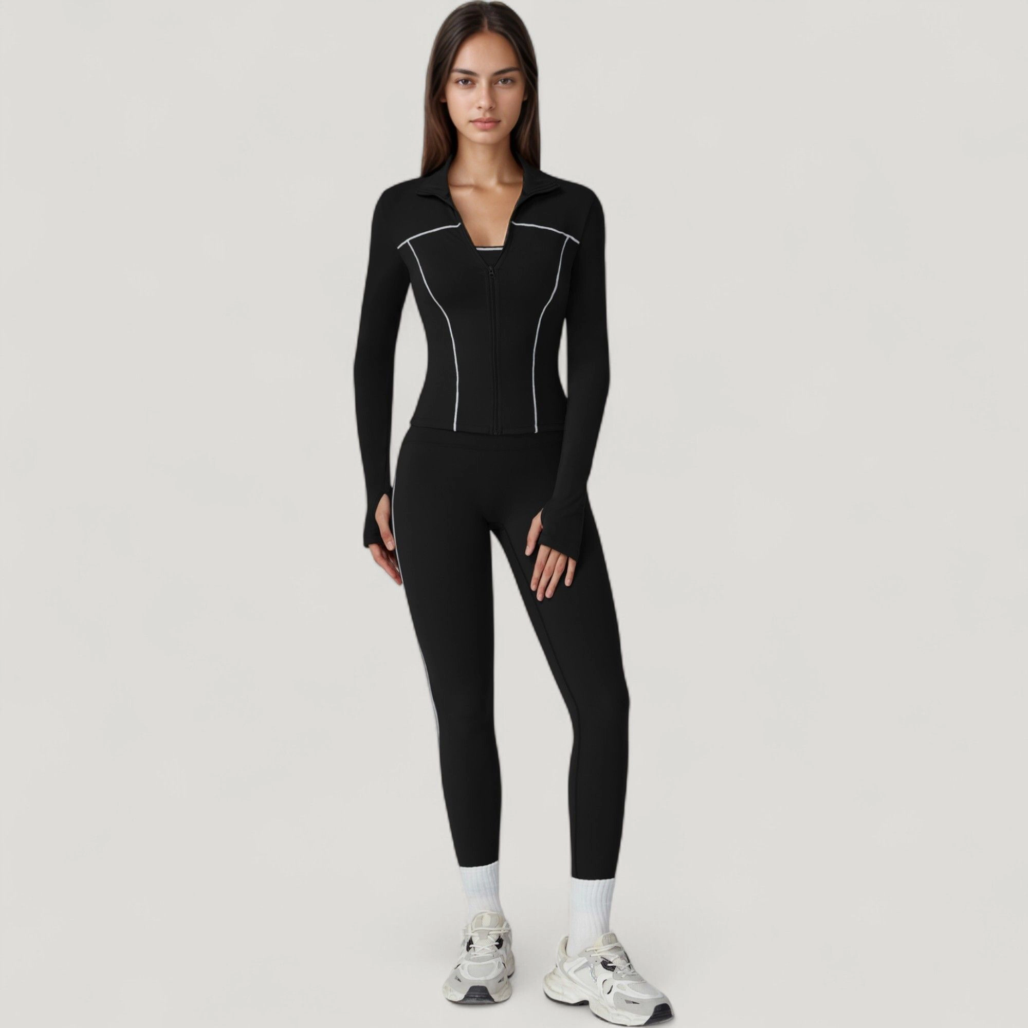 Anna-Kaci Women's Fitted Zip-Up Activewear Jacket with High Collar Long Sleeves and Contour Seaming for Workout Wear