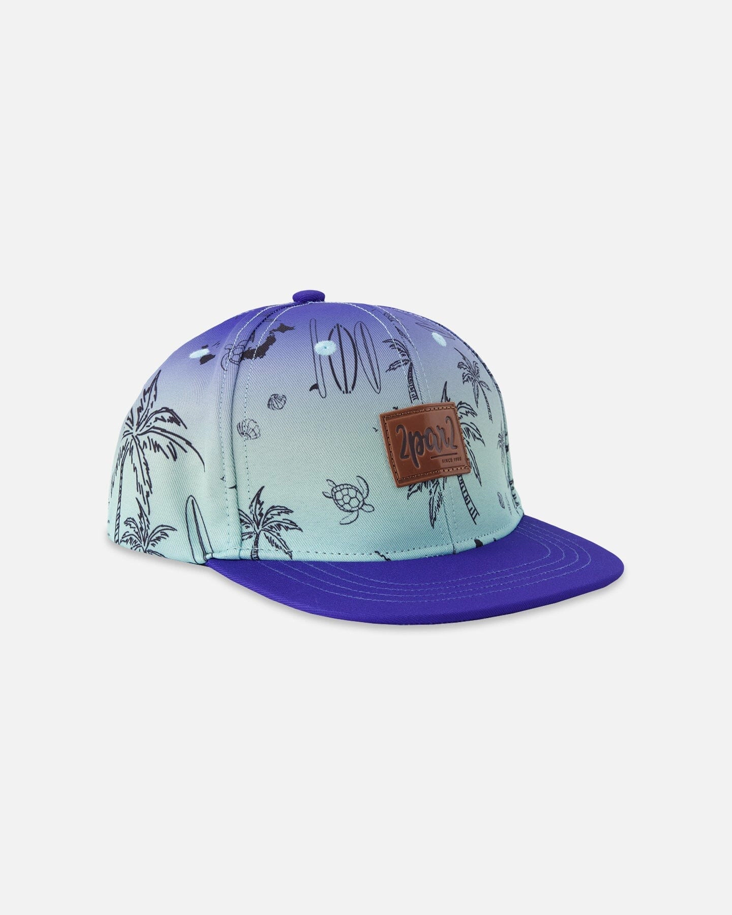 Deux par Boys Beach Print Contrast Brim Logo Patch Cap