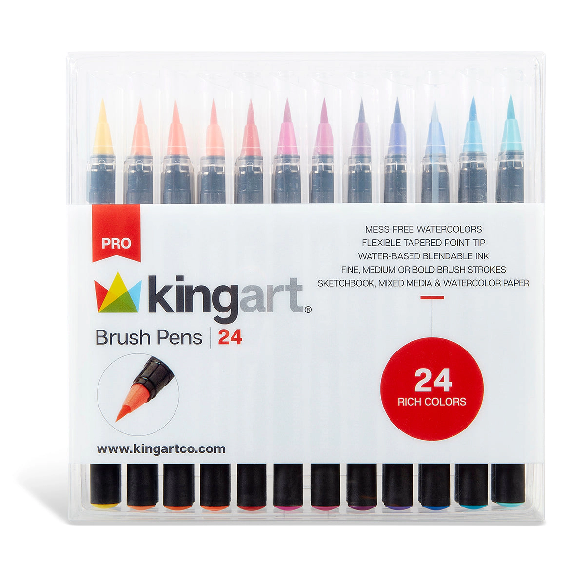 KINGART PRO Real Watercolor Brush Pens, 24 Colors