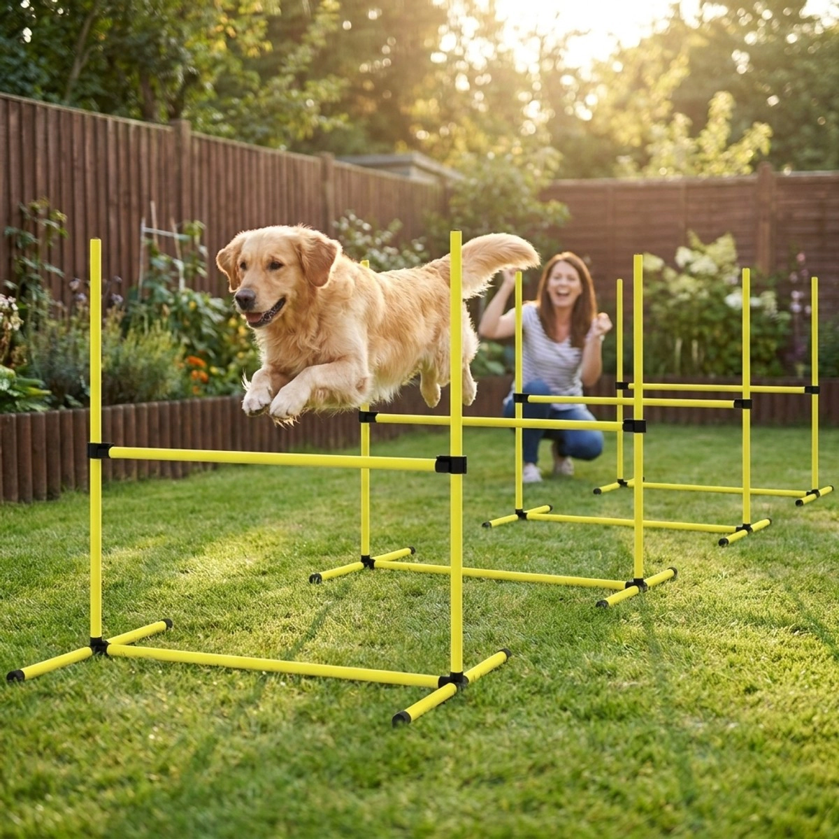 212 Main 4 Piece Paw Hut Dog Agility Training Set with Adjustable Height Jump Bars Carry Bag - Yellow