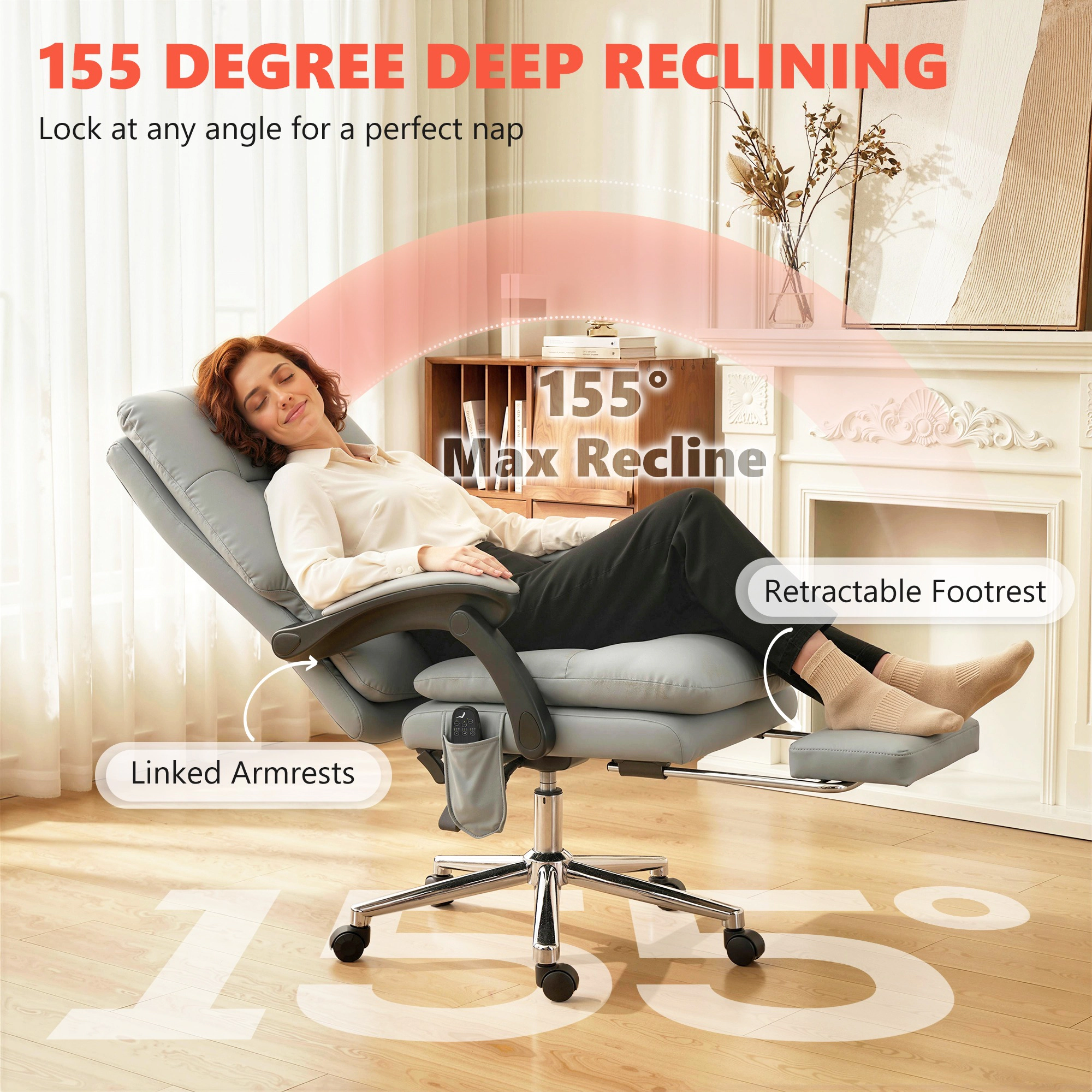 HONGGE Massage Office Chair with 6-Point Vibration Pet-Friendly Faux Leather Ergonomic Executive Desk