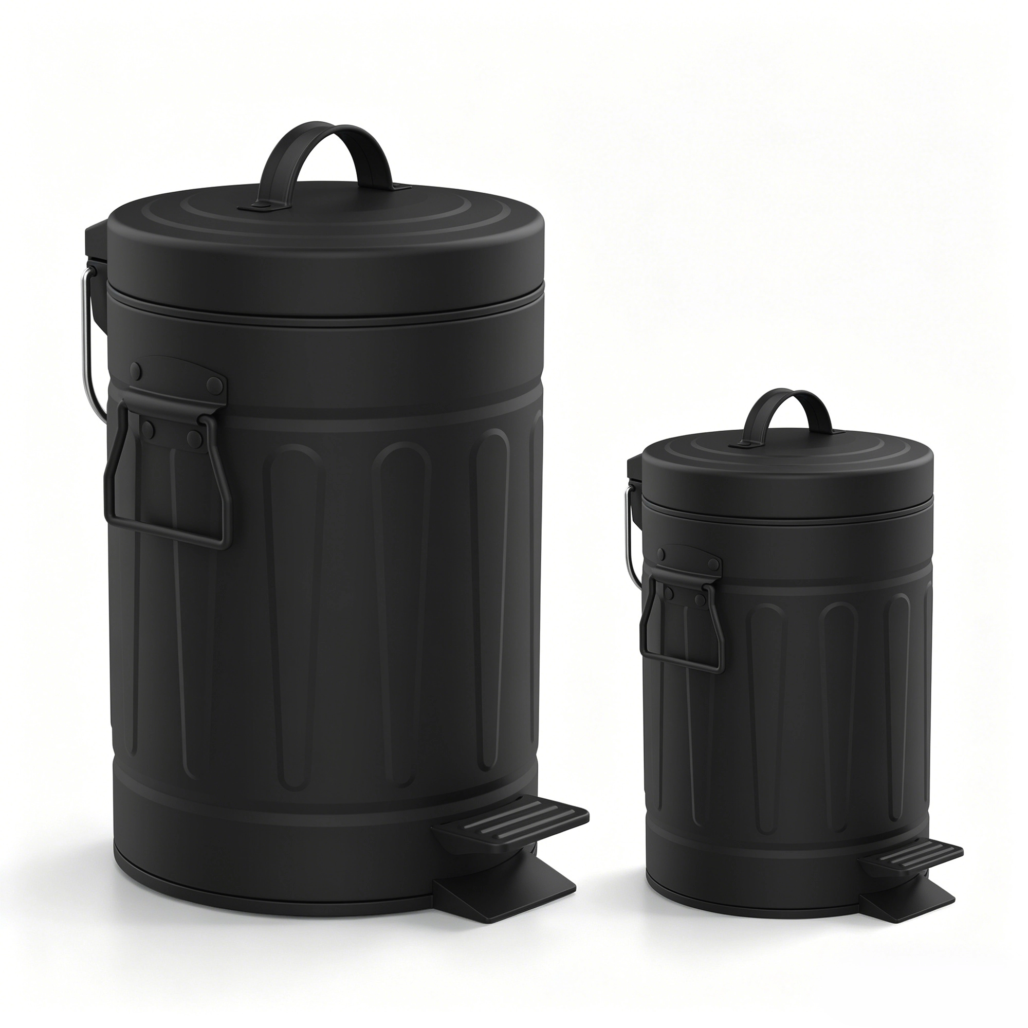 Innovaze 3.2 Gal./12 Liter and 0.8 Gal./3 Liter Old Time Style Round Black Color Metal Step-on Trash Can Set