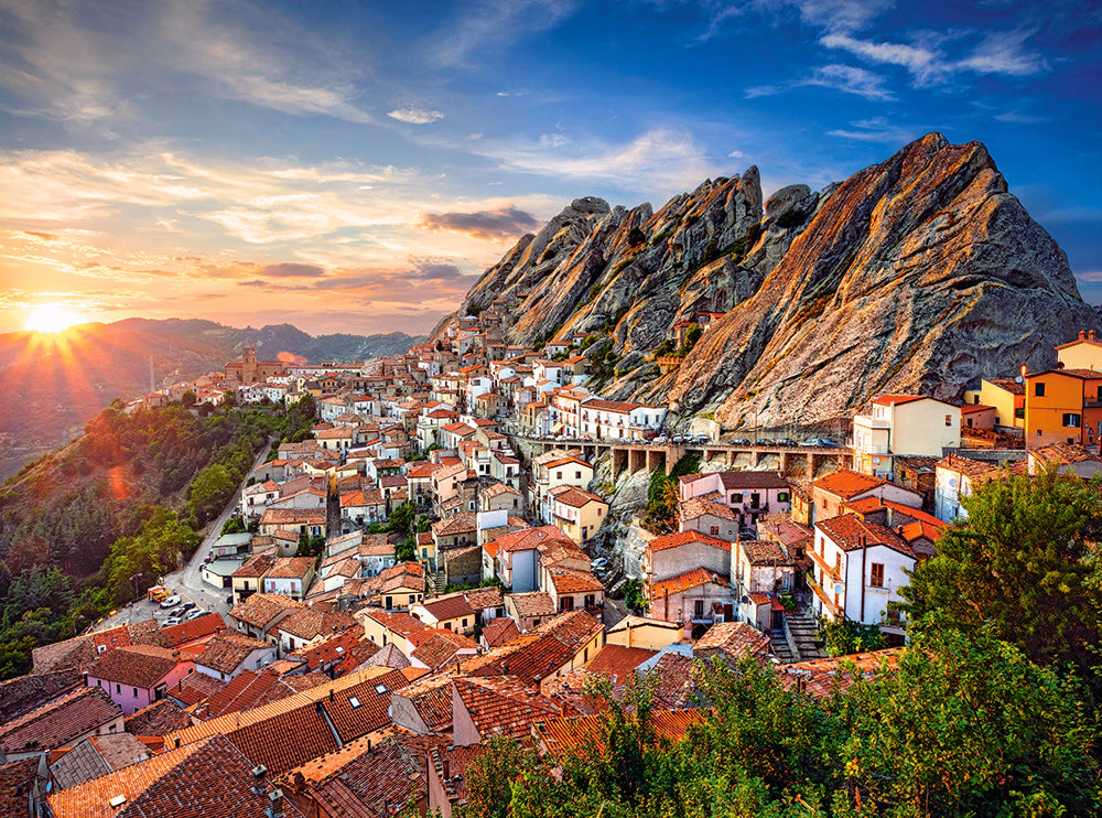 CASTORLAND 3000 Piece Jigsaw Puzzles, Pietrapertosa, Italy, Sunset, Scenic landscape, Mountain village, C-300549-2