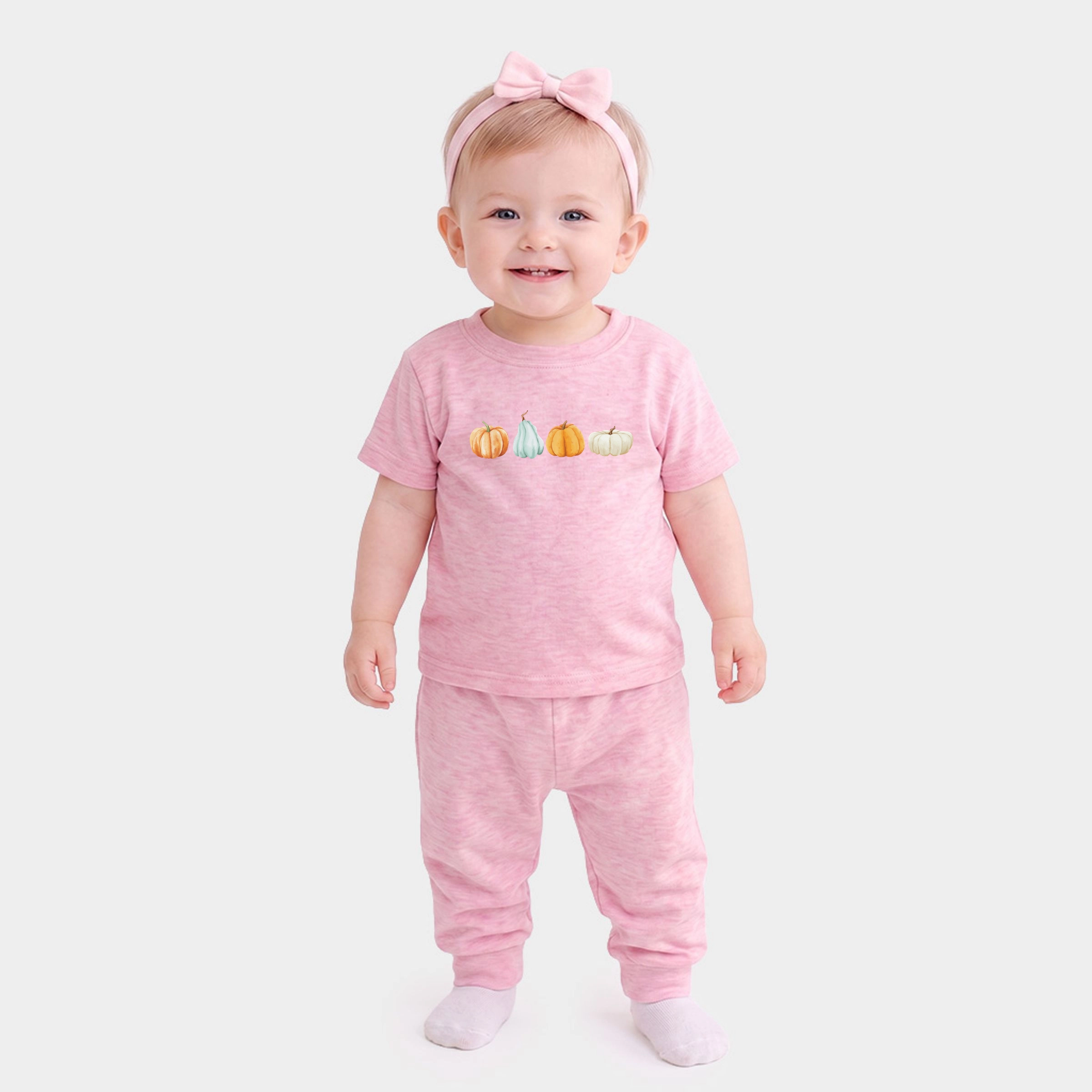 The Juniper Shop - Infant Jogger Pant Crew Set Watercolor Pumpkins Row