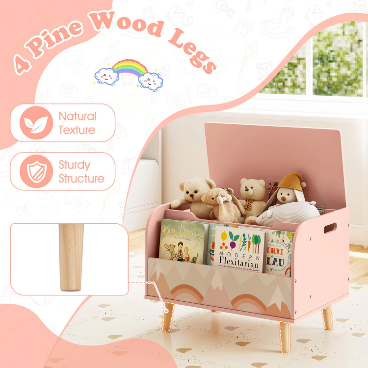 Hivvago Kids Wooden Toy Box with Front Bookshelf and 4 Solid Wood Legs for Playroom