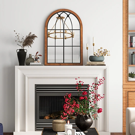 Slickblue Arched Wall Mirror Decorative Window Style Mirror for Bathroom Bedroom Entryway