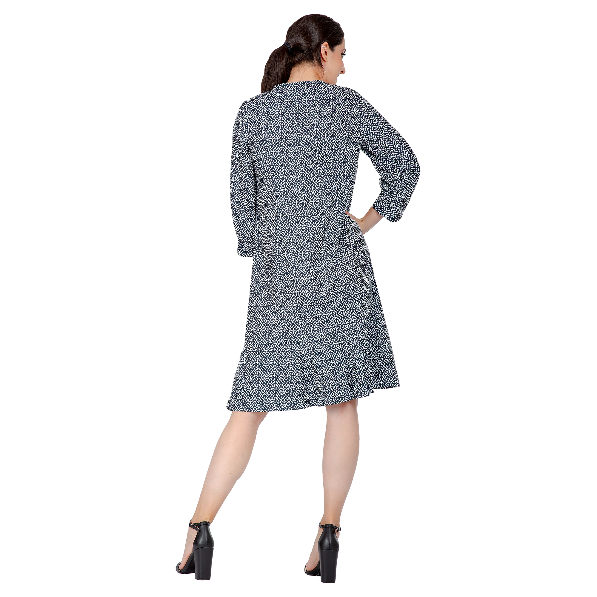Standards & Practices Women's Pullover 3/4 Sleeve Flounce Pleated Mini Hem Dress